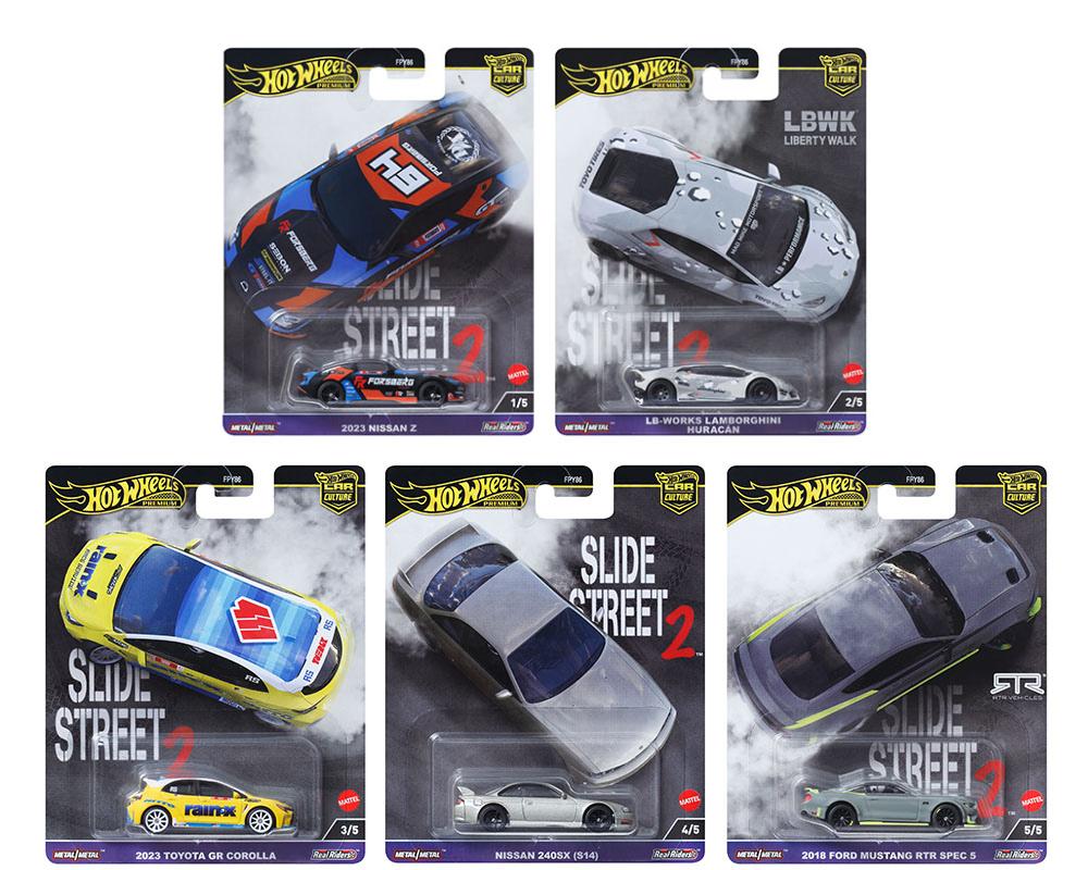 1:64 Hot Wheels Slide Street 2024 Car Culture Premium Pack 5 pcs. 977H Nissan, Ford