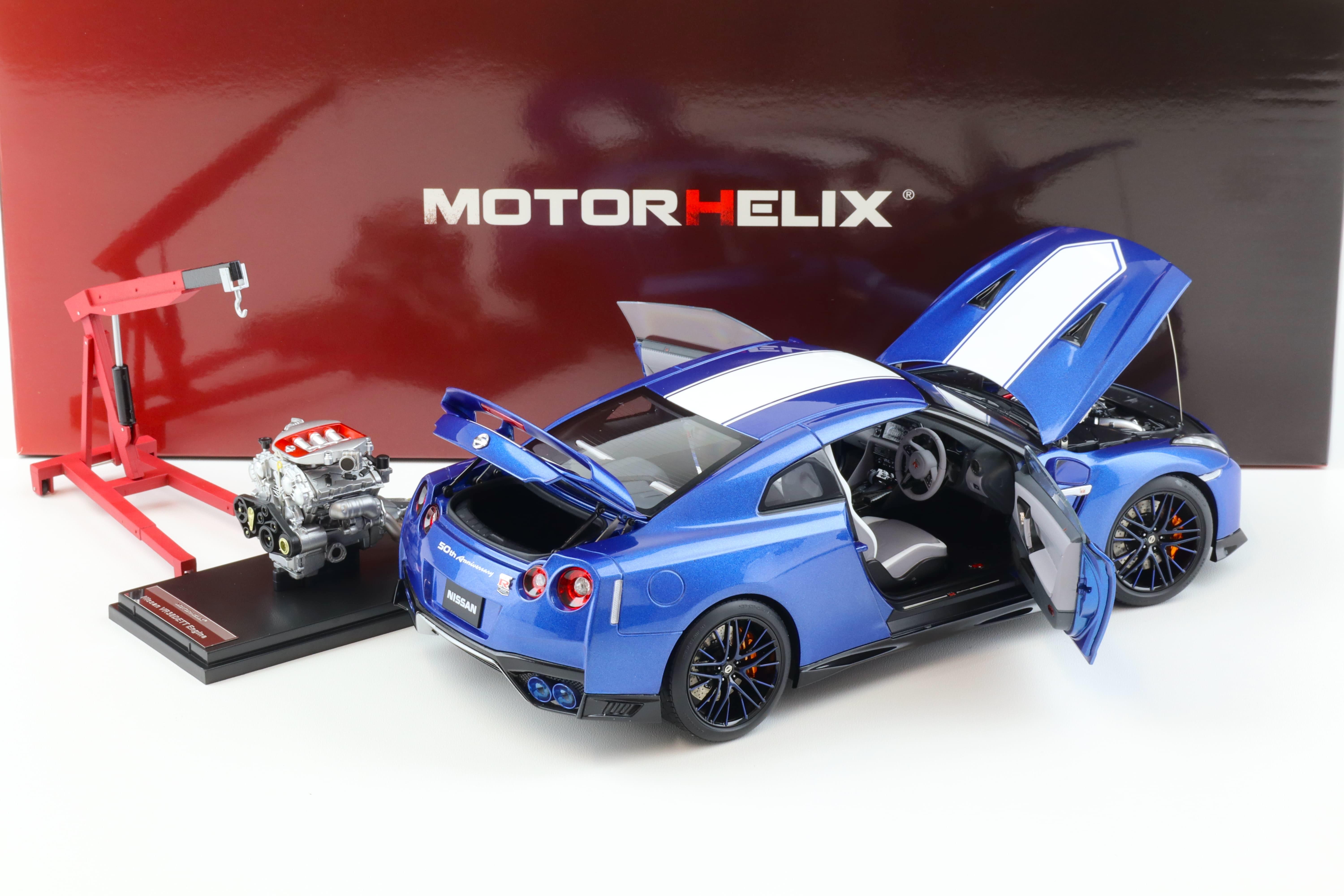 1:18 Motorhelix Nissan GT-R (R35) 50th Anniversary Wangan blue + engine Diecast M83503