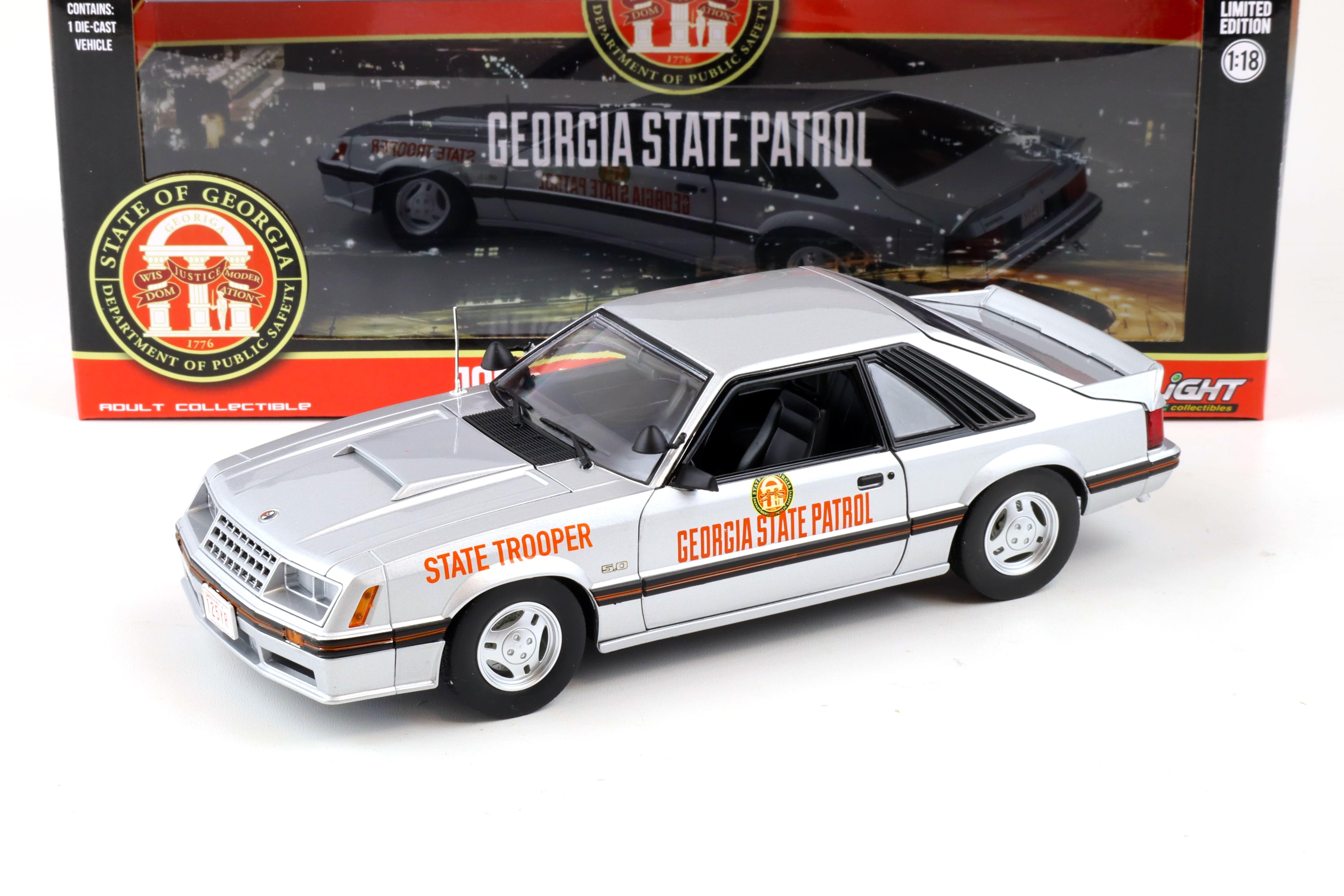 1:18 Greenlight 1982 Ford Mustang GT 5.0 Coupe SSP Georgia State Patrol State Trooper