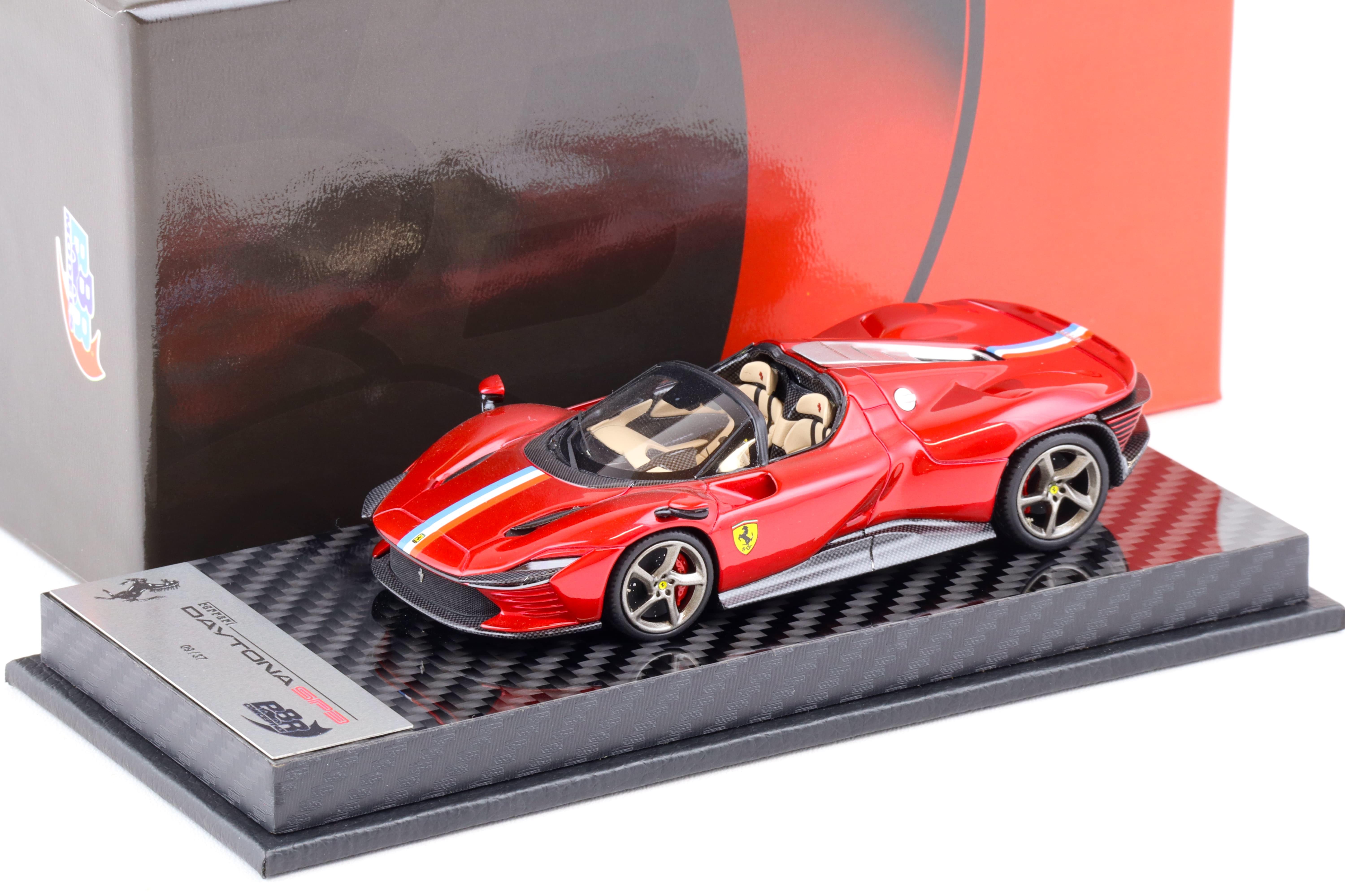 1:43 BBR Ferrari SP3 Daytona Serie Icona Rosso Fuoco Gloss/ French stripe CARBON BASE - Limited 37 pcs.
