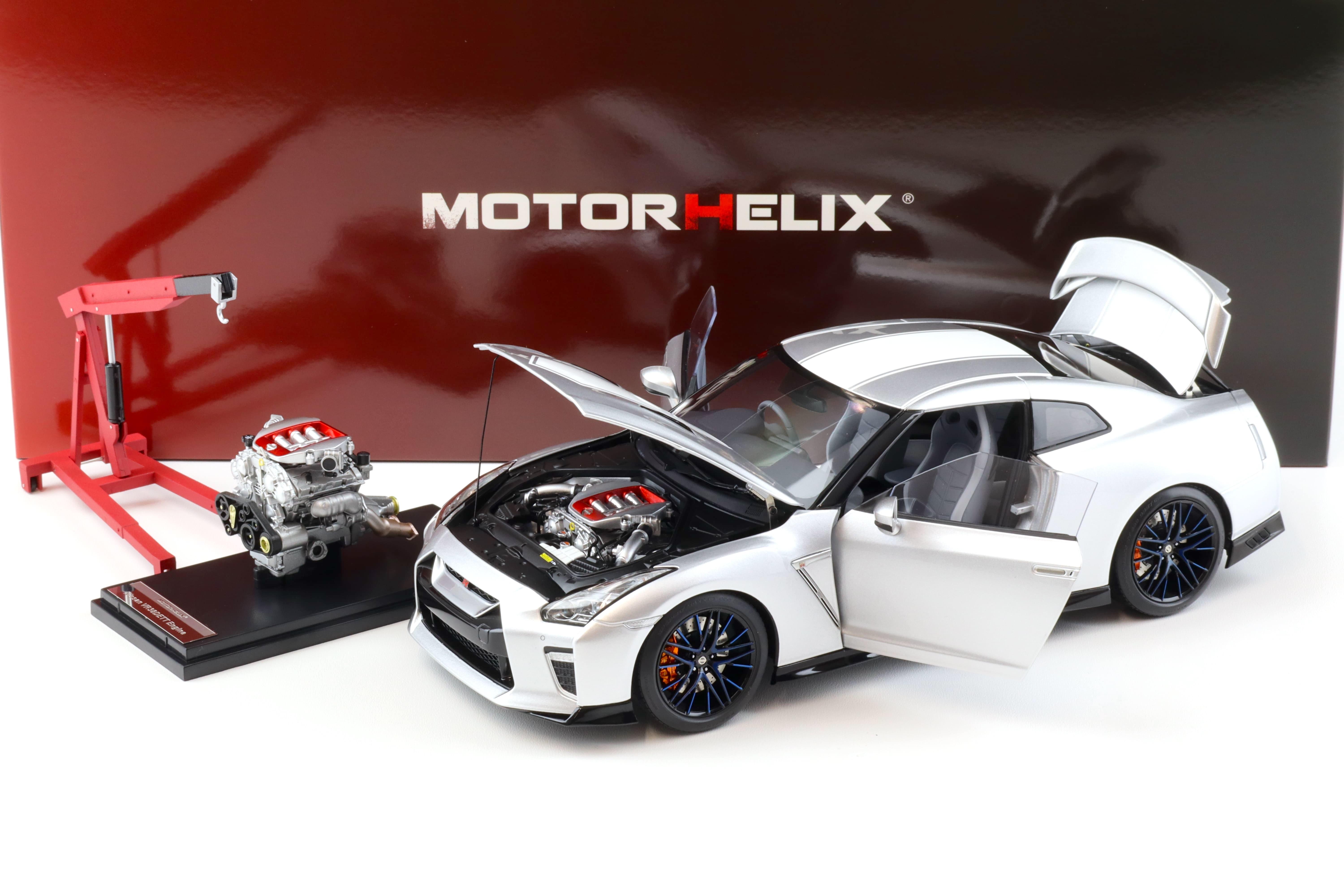 1:18 Motorhelix Nissan GT-R (R35) 50th Anniversary Ultimate metal silver + engine Diecast M83502