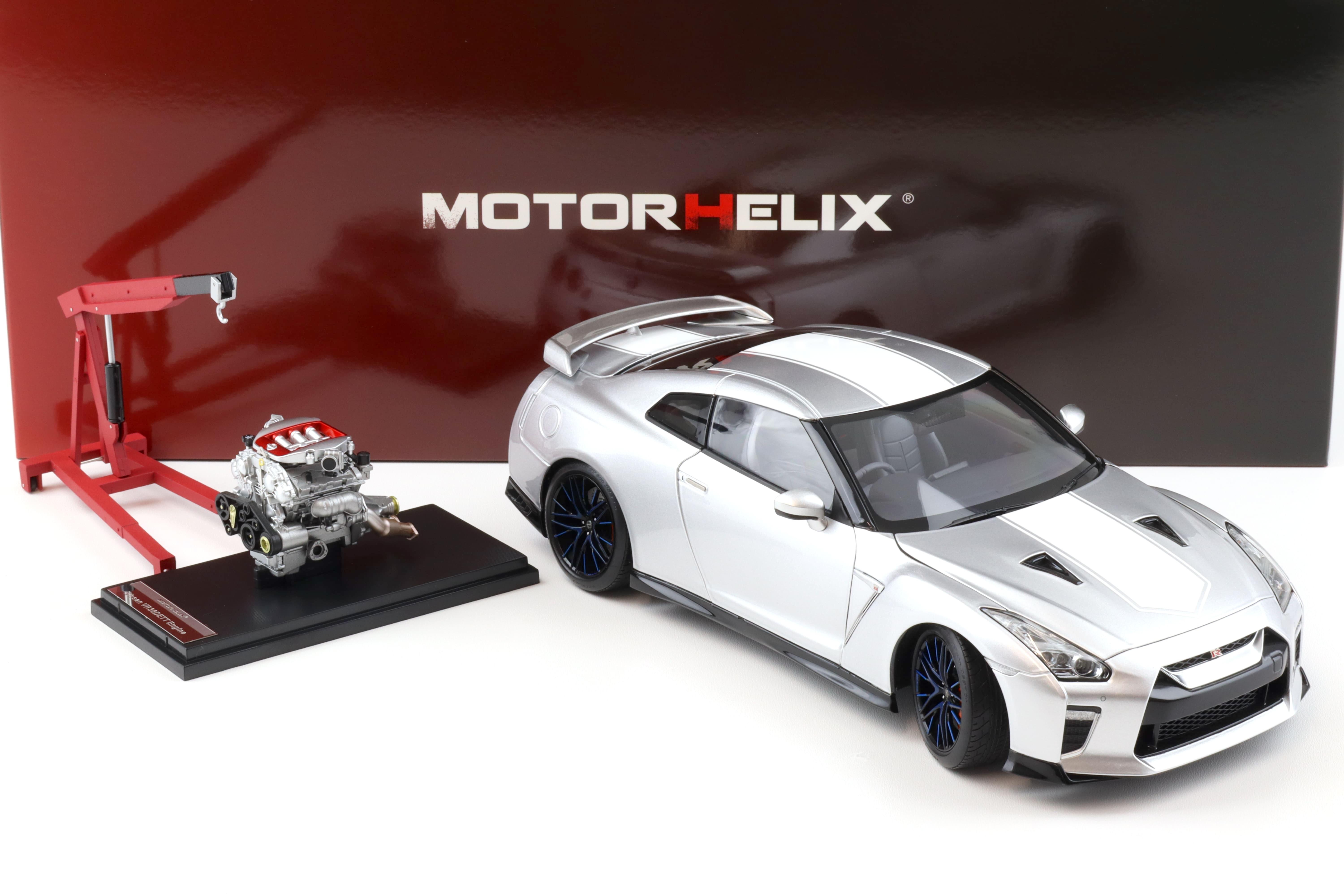 1:18 Motorhelix Nissan GT-R (R35) 50th Anniversary Ultimate metal silver + engine Diecast M83502