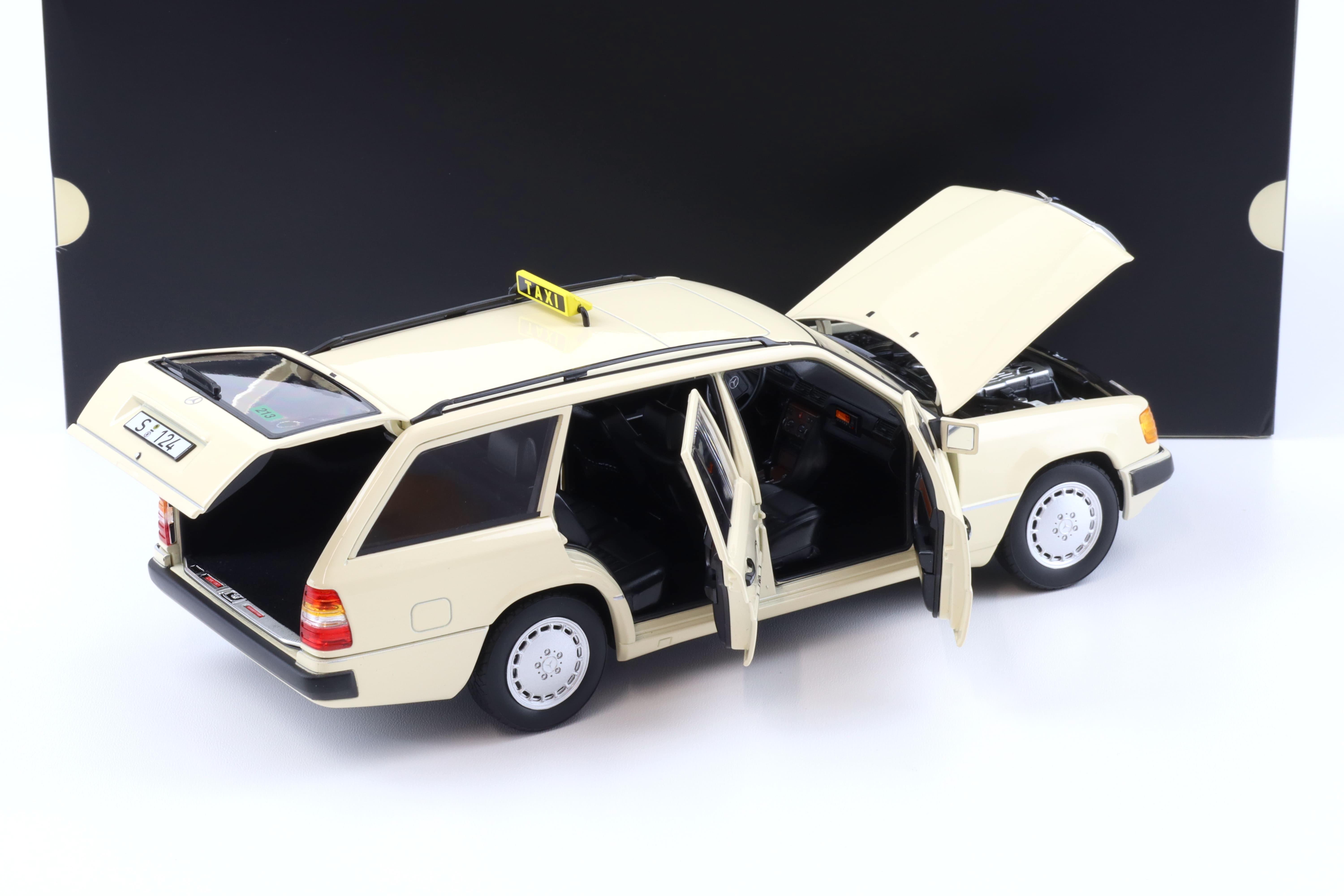 1:18 Norev Mercedes 300 D T-Modell Estate S124 E-Class TAXI ivory DEALER VERSION