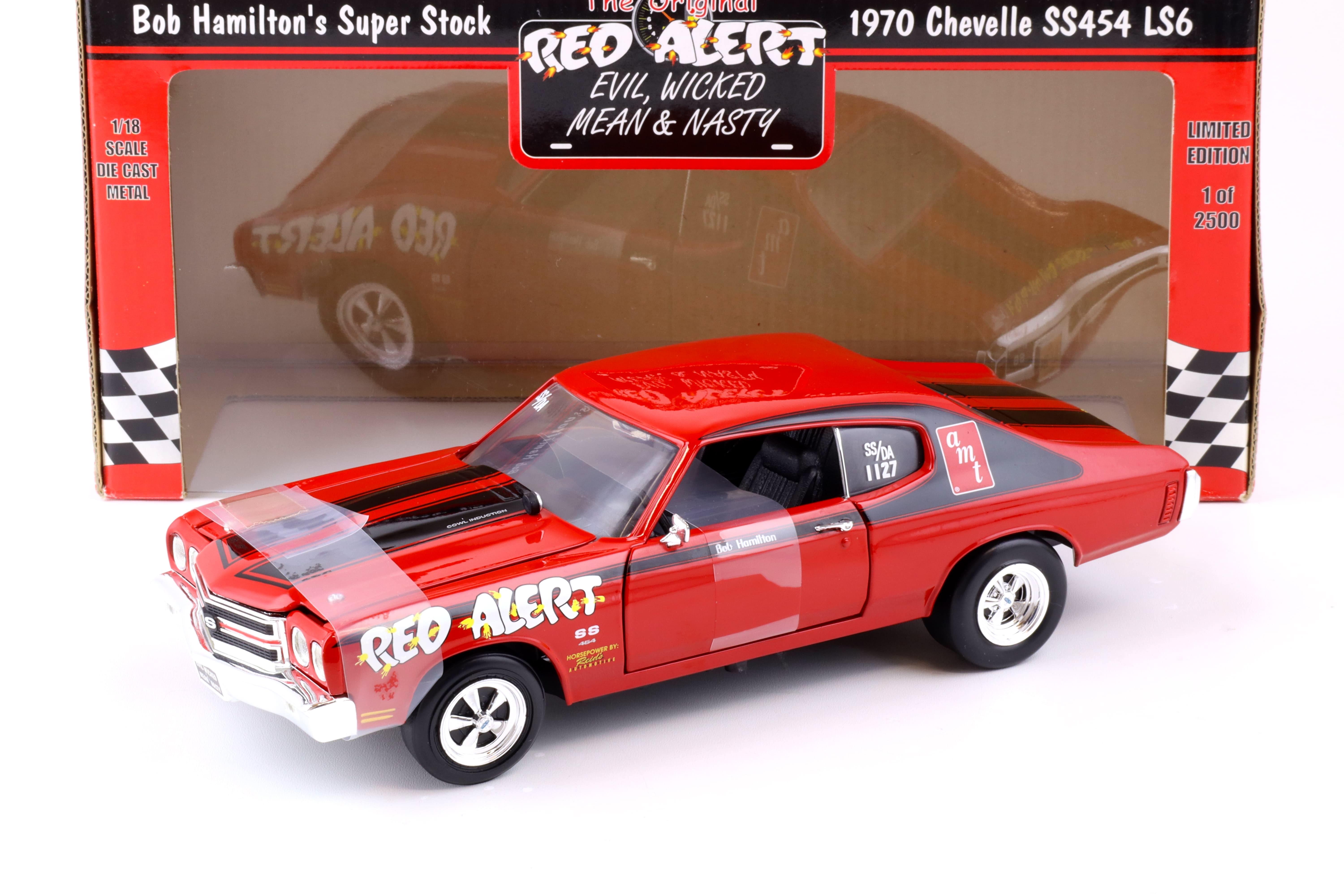1:18 ERTL 1970 Chevrolet Chevelle SS454 LS6 Coupe RED ALERT Bob Hamilton Super Stock