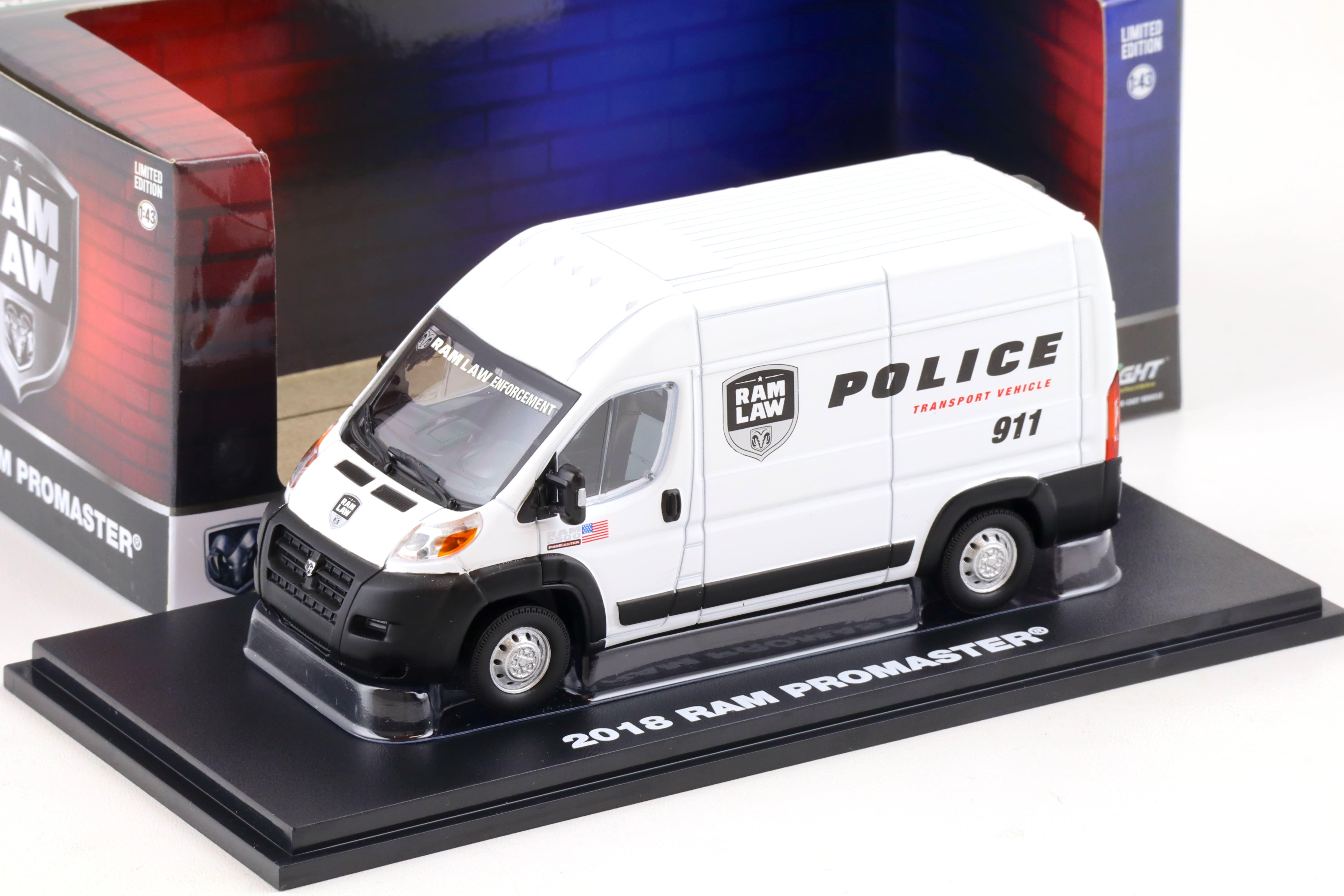 1:43 Greenlight 2018 Ram Promaster 2500 Cargo High Roof Police LAW white