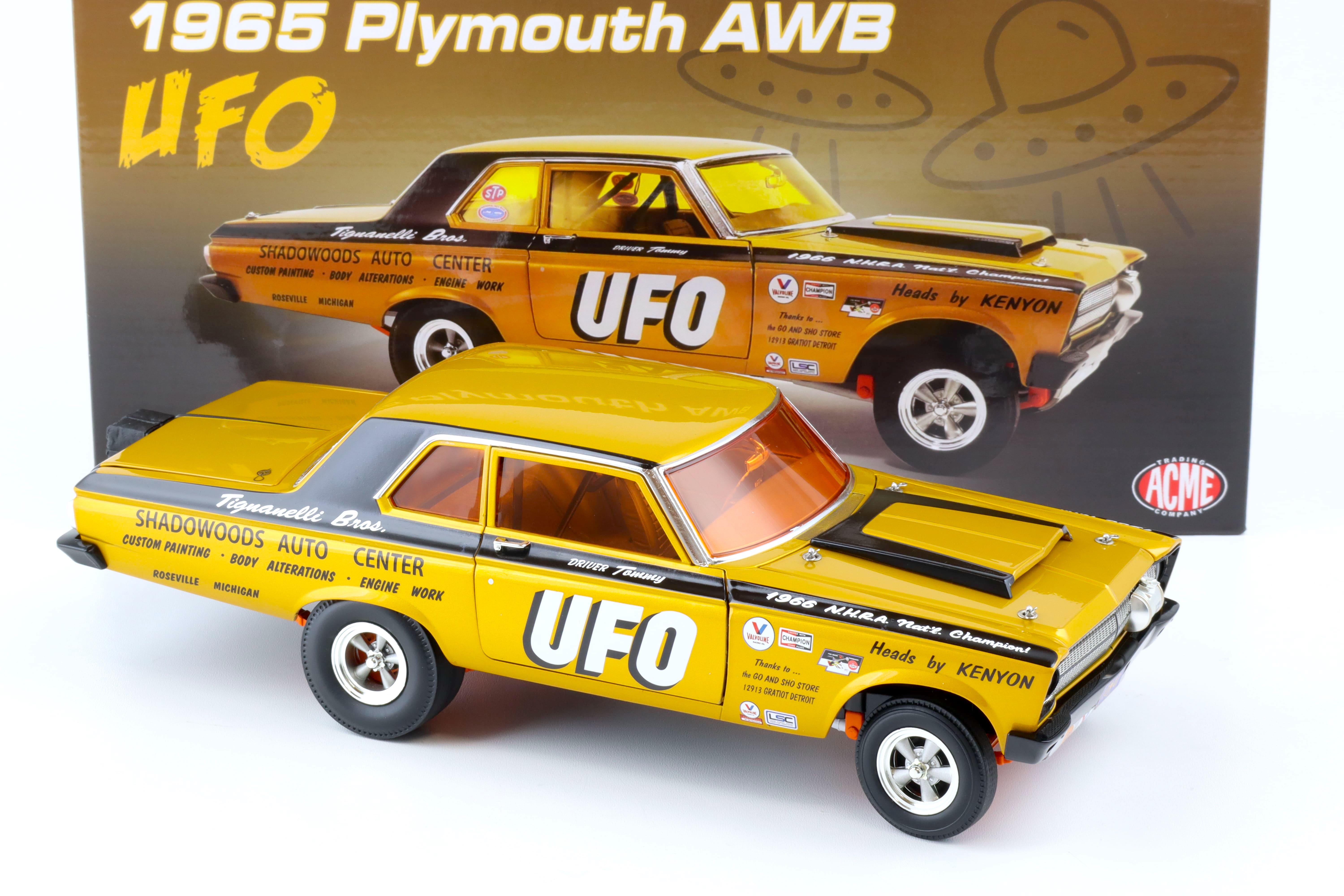 1:18 ACME 1965 Plymouth AWB Drag Car UFO gold/ black A1806509