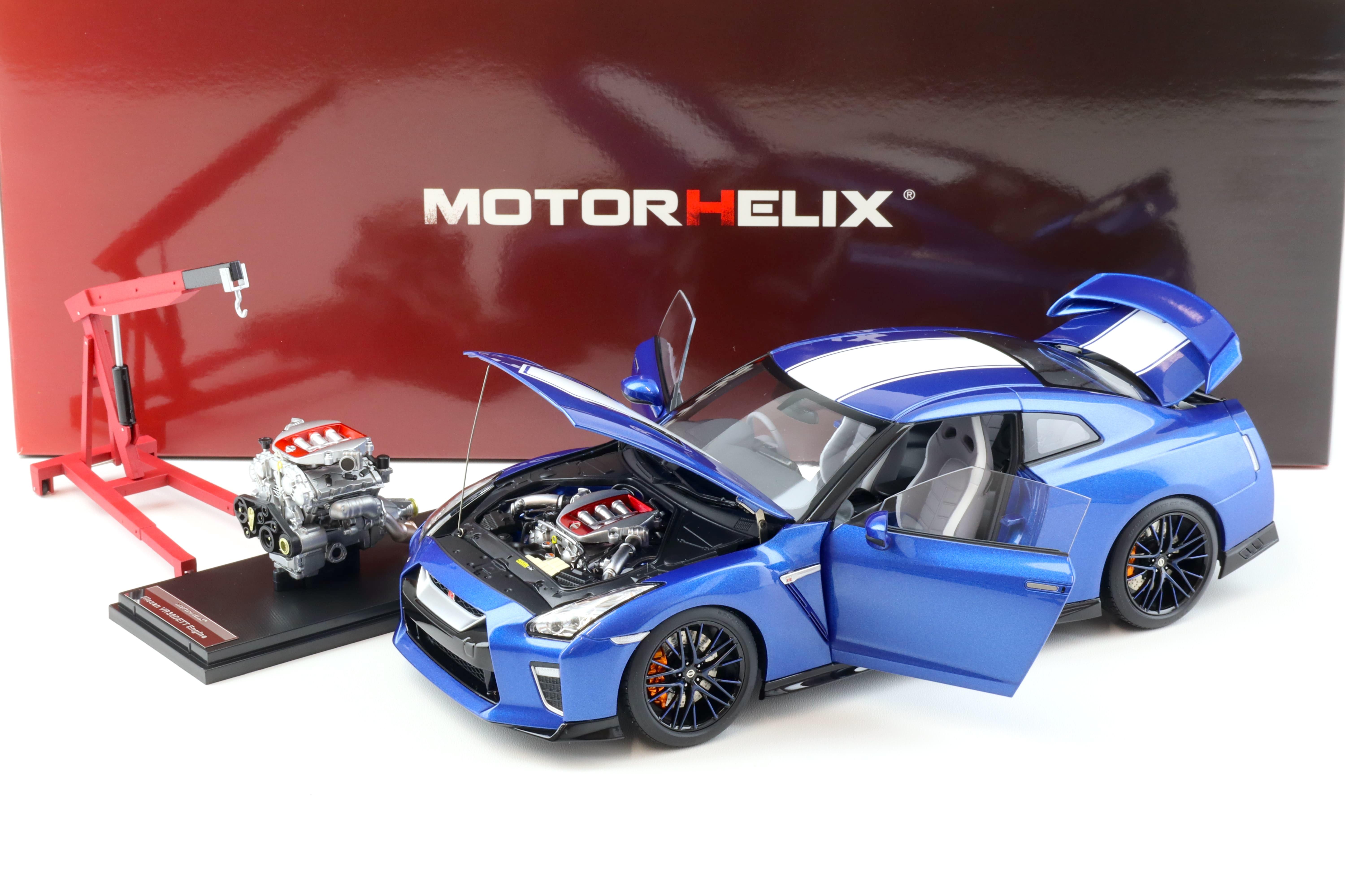 1:18 Motorhelix Nissan GT-R (R35) 50th Anniversary Wangan blue + engine Diecast M83503