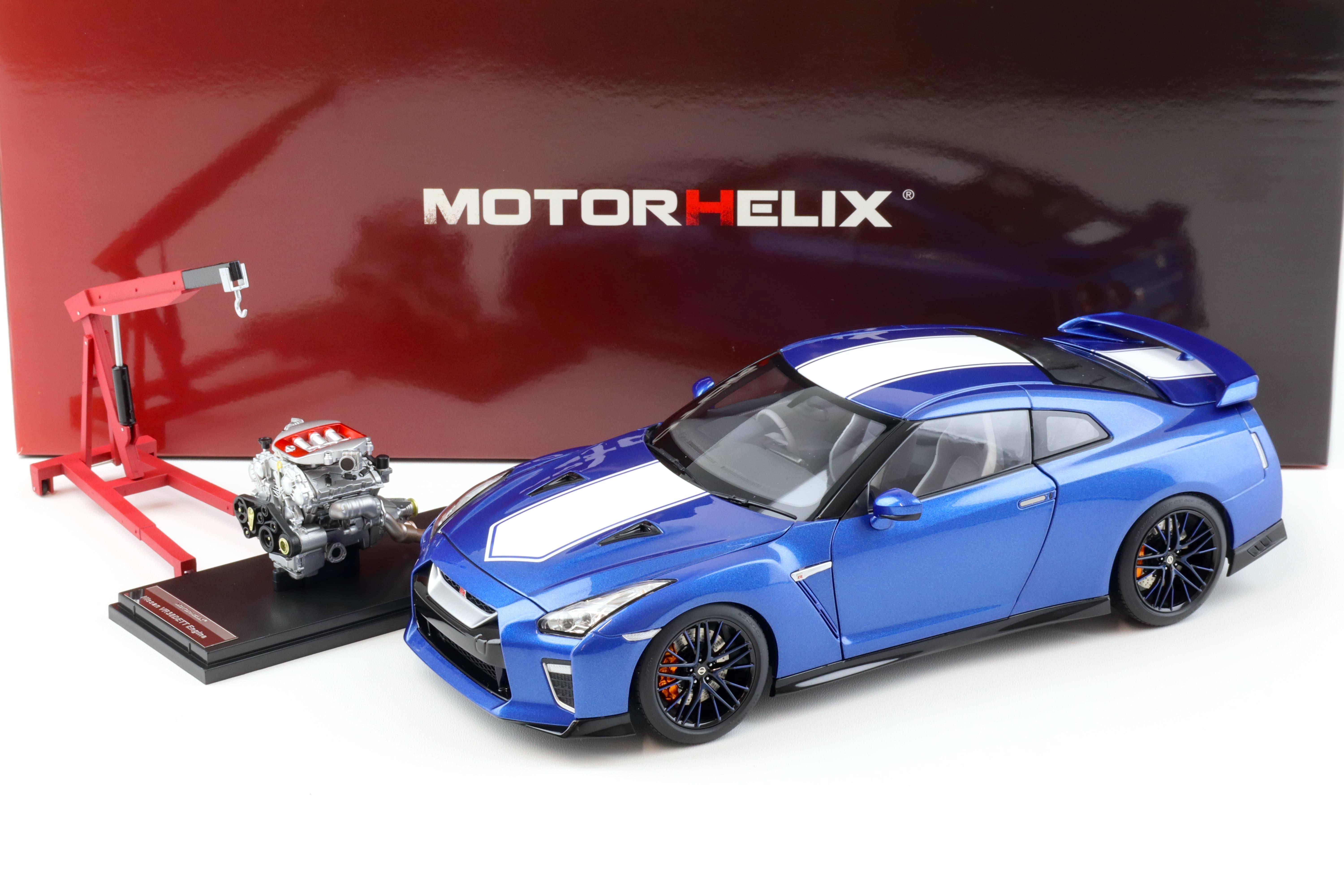 1:18 Motorhelix Nissan GT-R (R35) 50th Anniversary Wangan blue + engine Diecast M83503