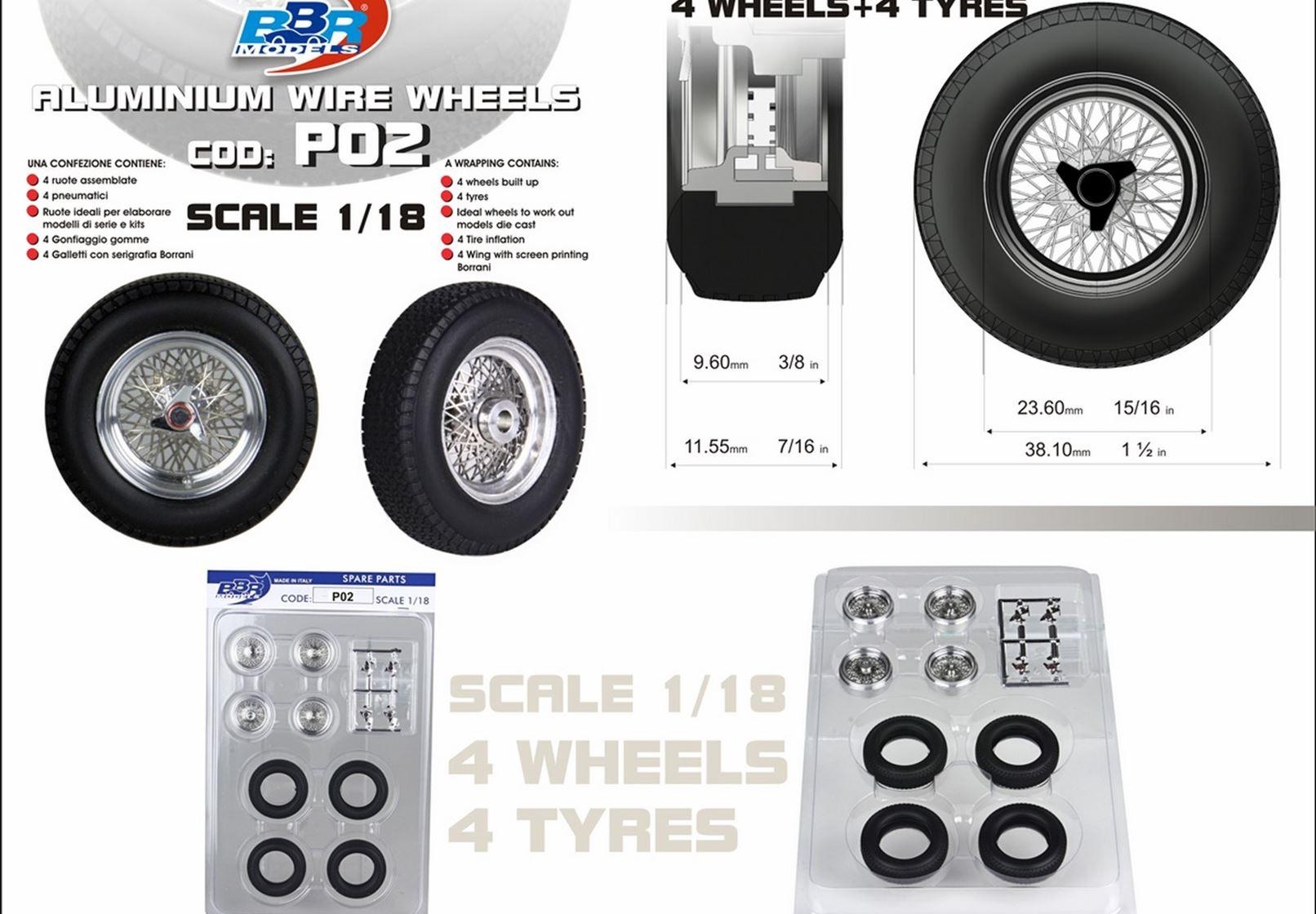 1:18 BBR Zubehör Aluminium Wheel Tire Set 4 pcs. 2x Front and 2x Rear wheels P02