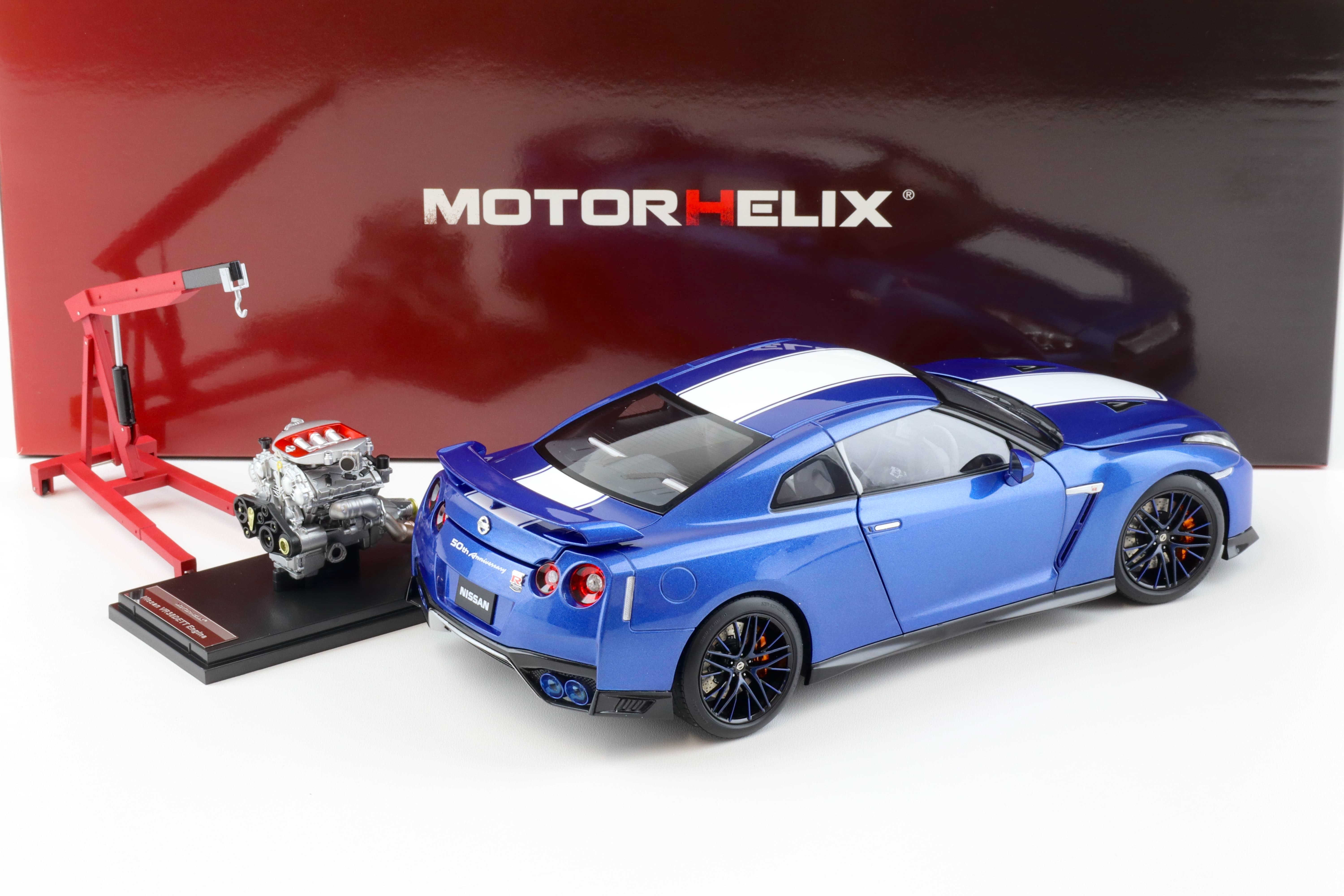 1:18 Motorhelix Nissan GT-R (R35) 50th Anniversary Wangan blue + engine Diecast M83503