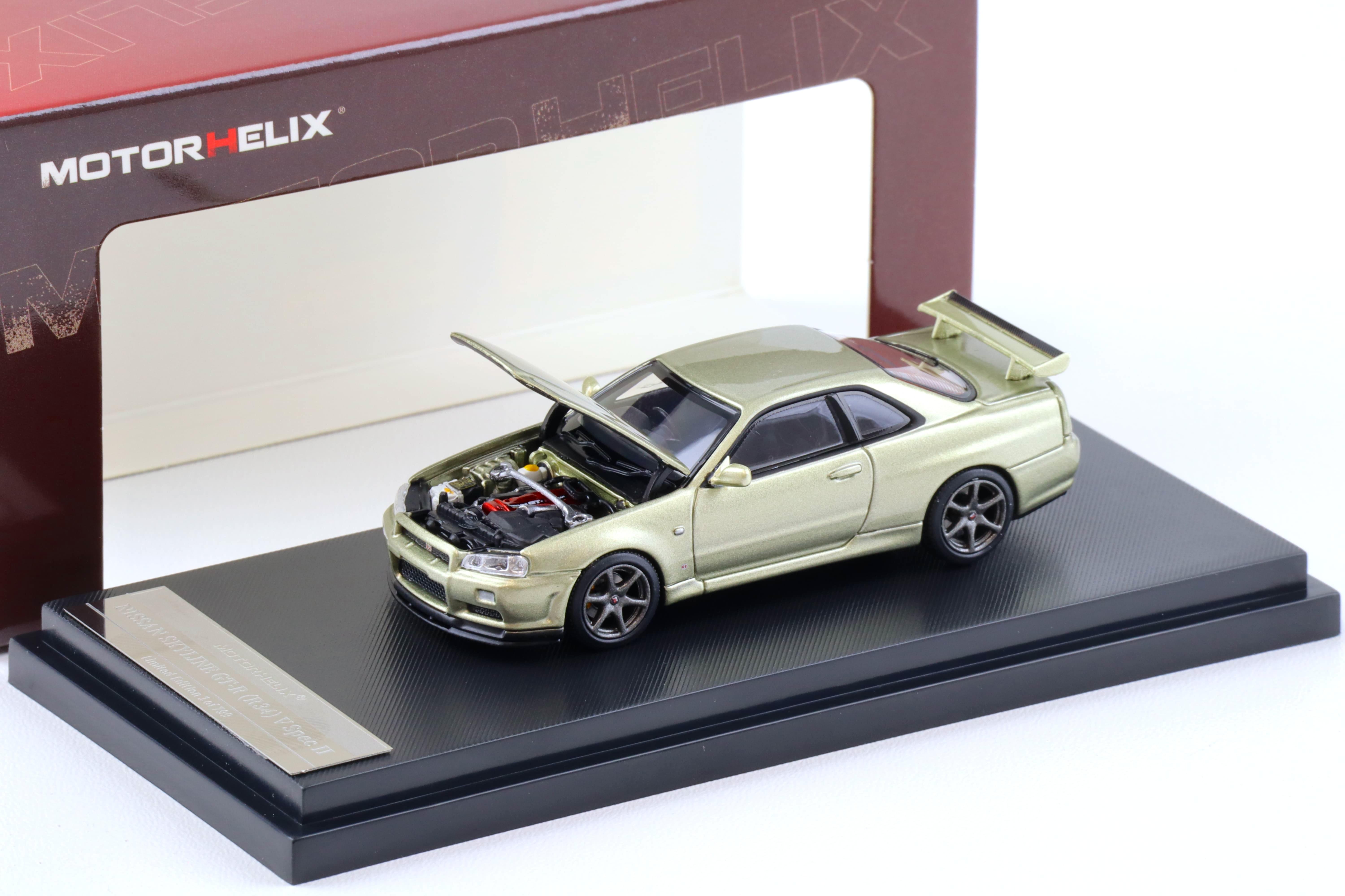 1:64 Motorhelix Nissan Skyline GT-R R34 V Spec II Millenium Jade M63405