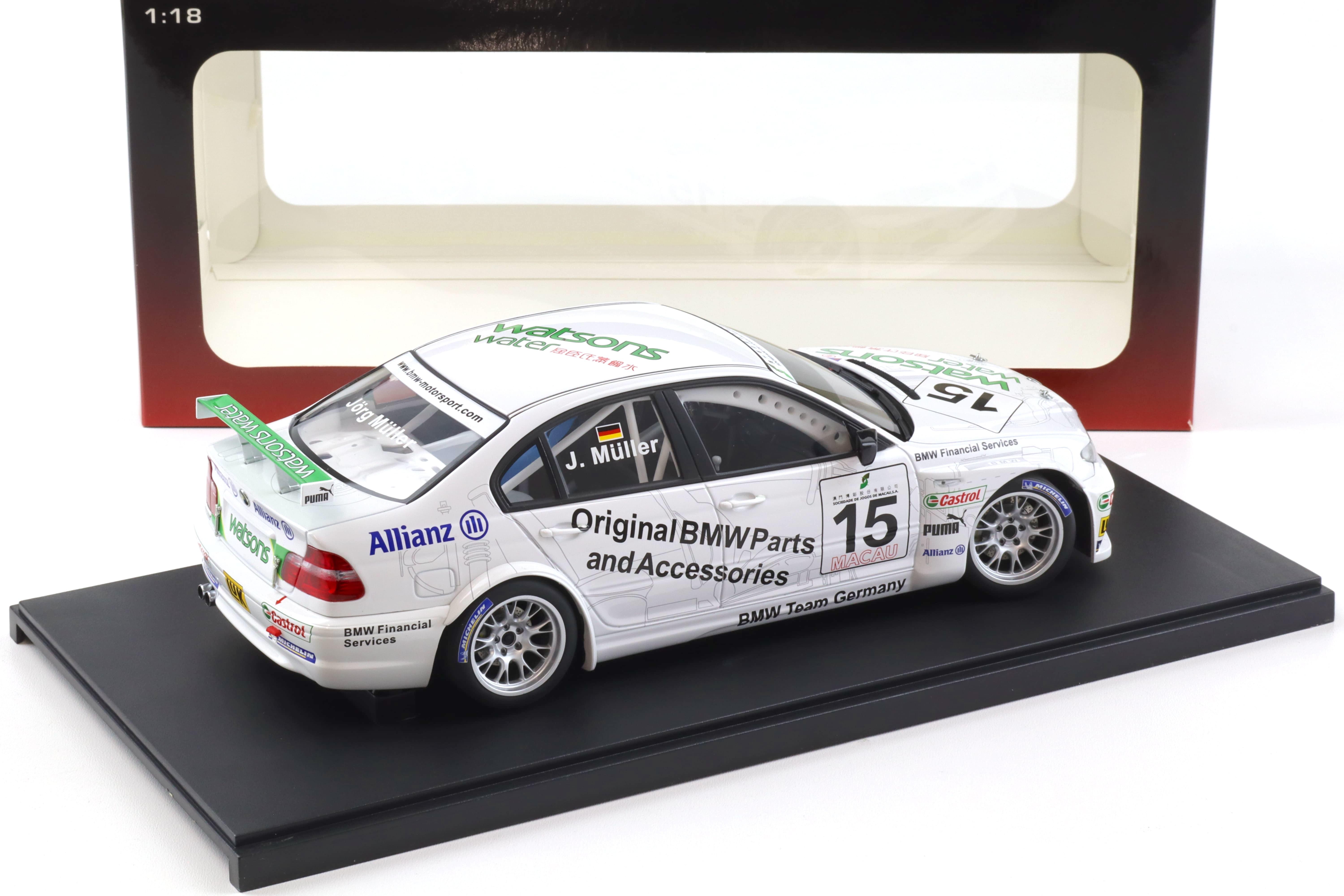 1:18 AUTOart BMW 320i (E46) Macau Guia Race 2004 Winner #15 J.Müller 80449