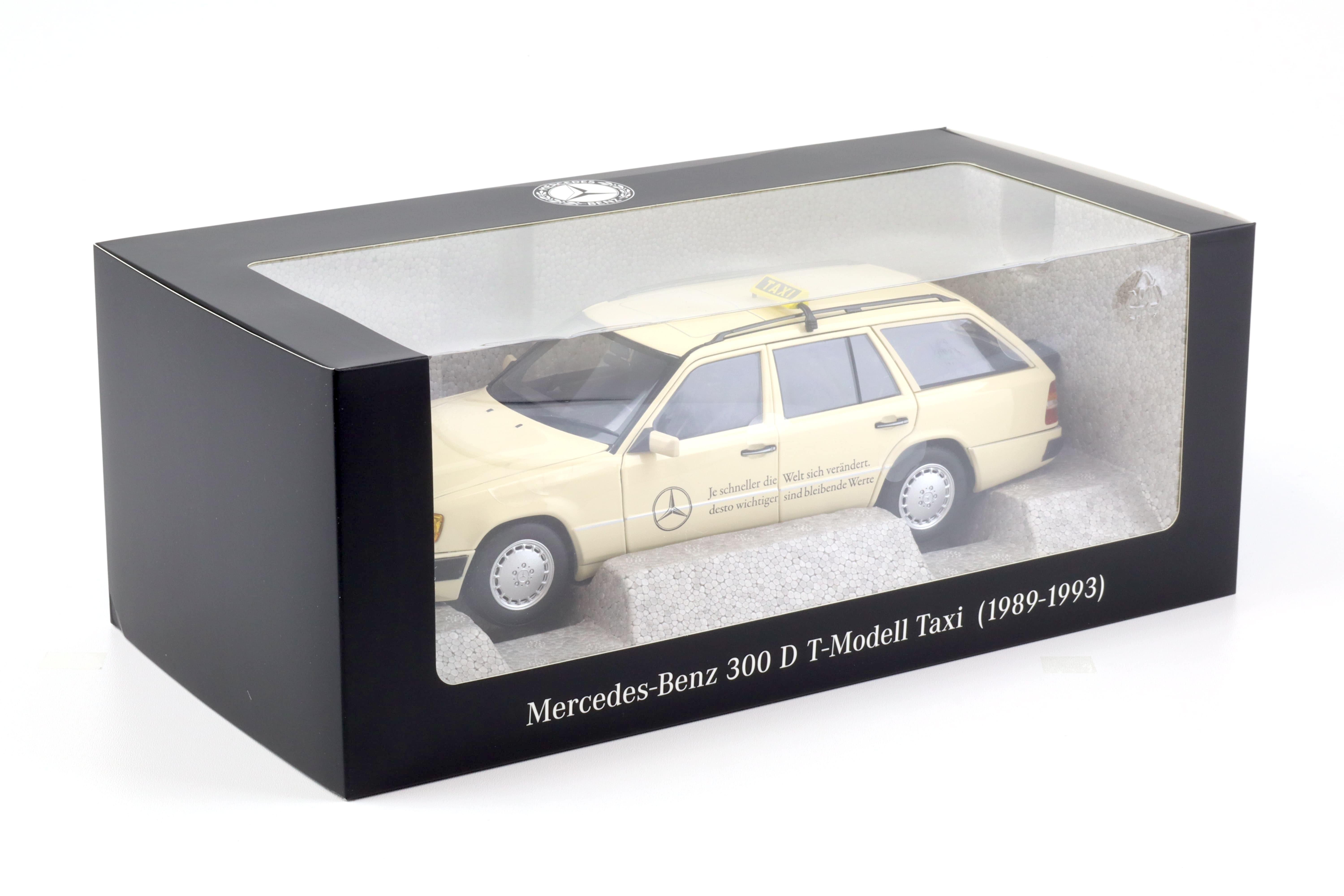 1:18 Norev Mercedes 300 D T-Modell Estate S124 E-Class TAXI ivory DEALER VERSION