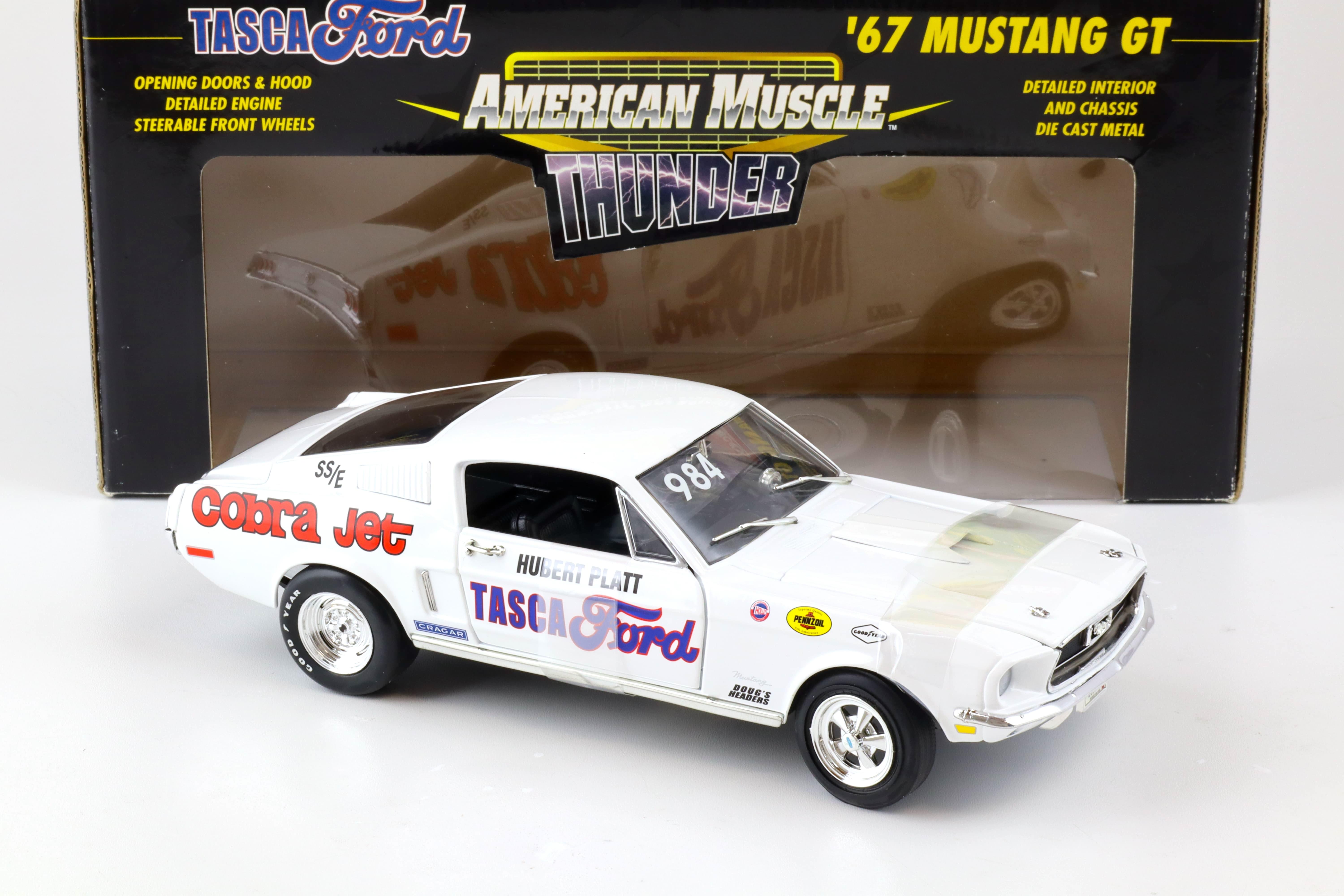 1:18 ERTL Tasca 1967 Ford Mustang GT Coupe Cobra Jet SS/E Hubert Platt white