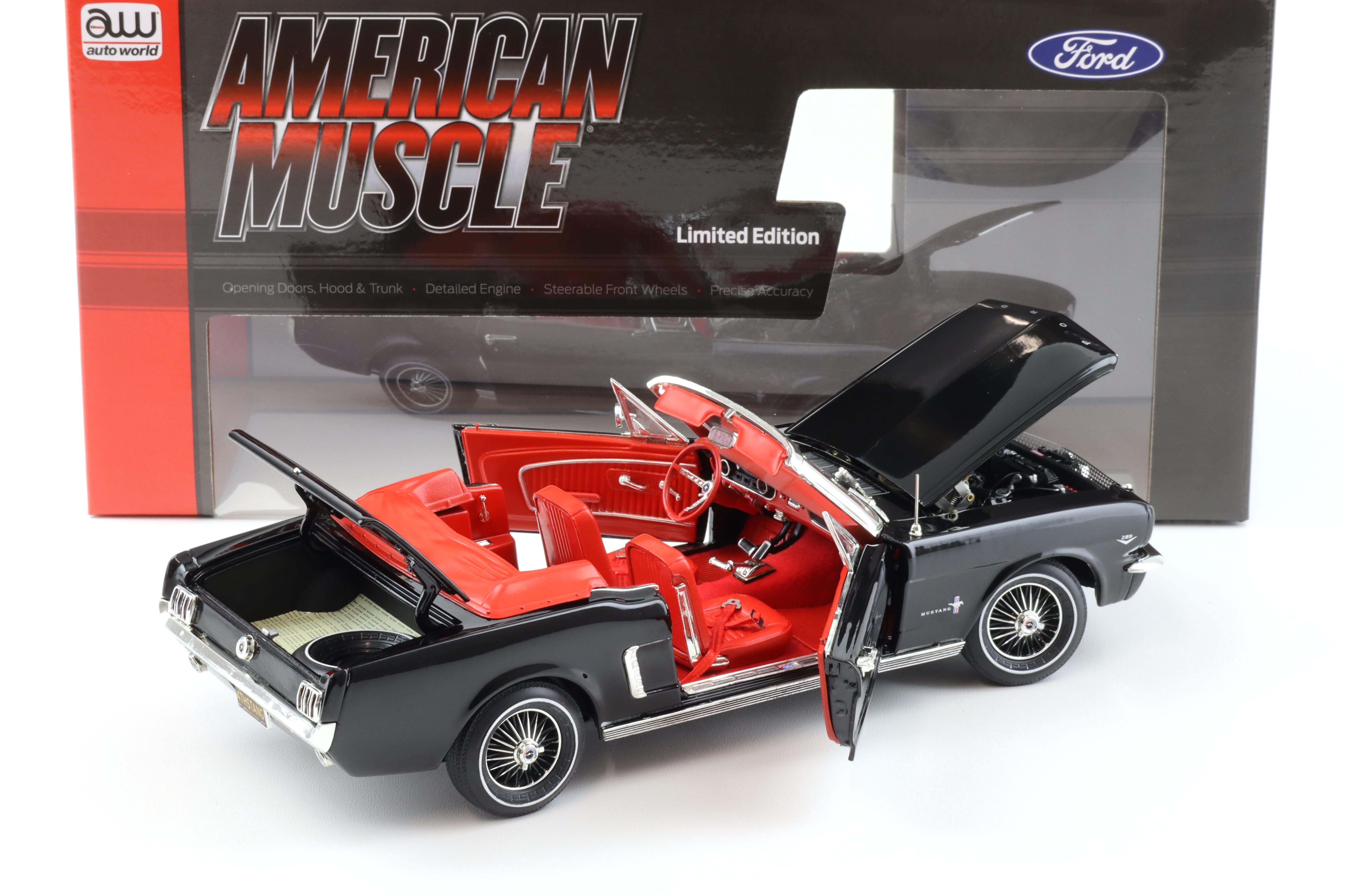 1:18 Auto World 1964 1/2 Ford Mustang Convertible black/ red interior