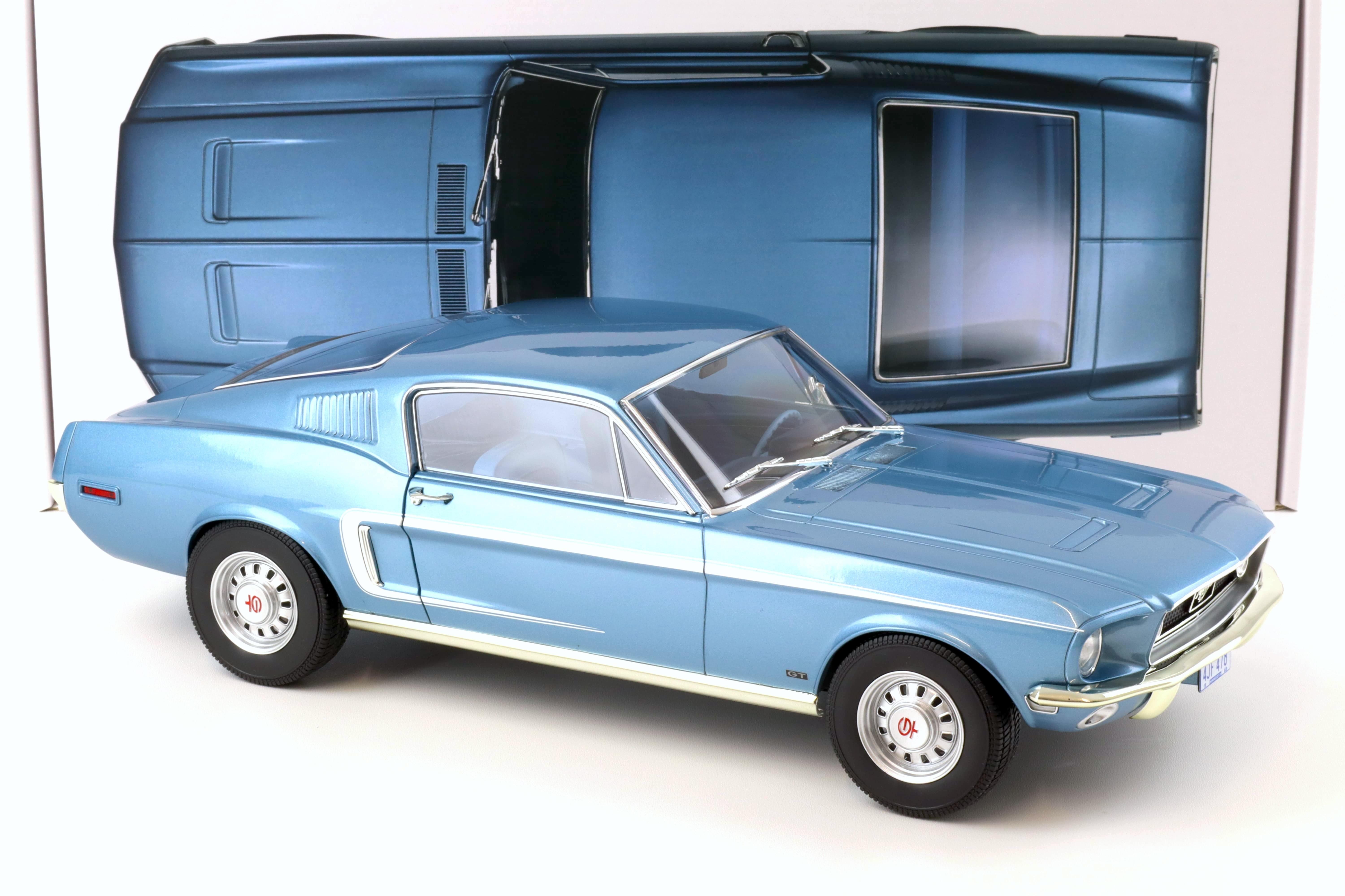 1:12 Norev Ford Mustang Fastback GT 1968 light blue metallic