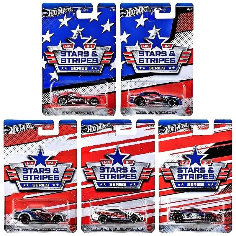 1:64 Hot Wheels 2024 Stars & Stripes Series Set 5 pcs. Dodge, Chevrolet, Ford GRT01-979H