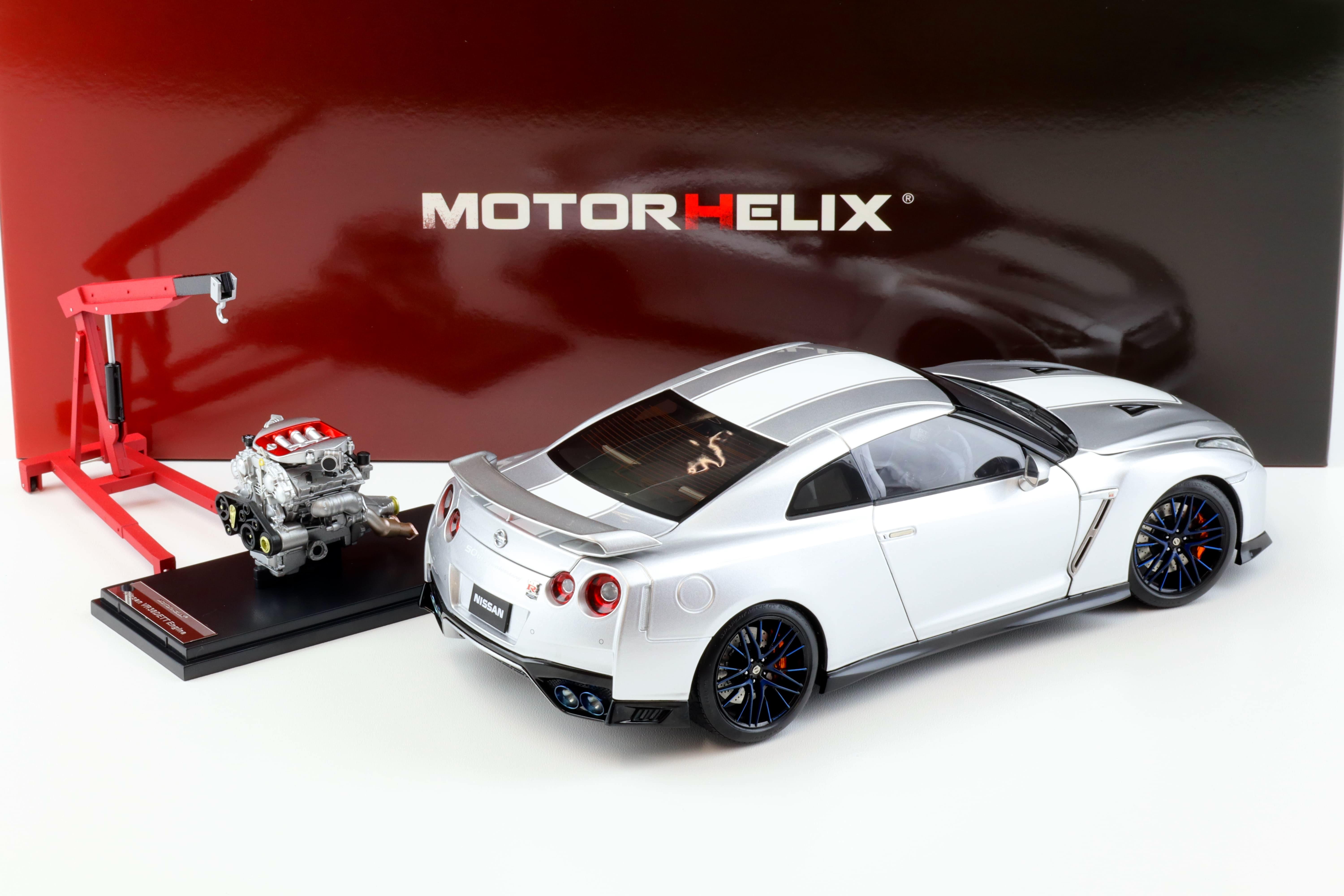 1:18 Motorhelix Nissan GT-R (R35) 50th Anniversary Ultimate metal silver + engine Diecast M83502