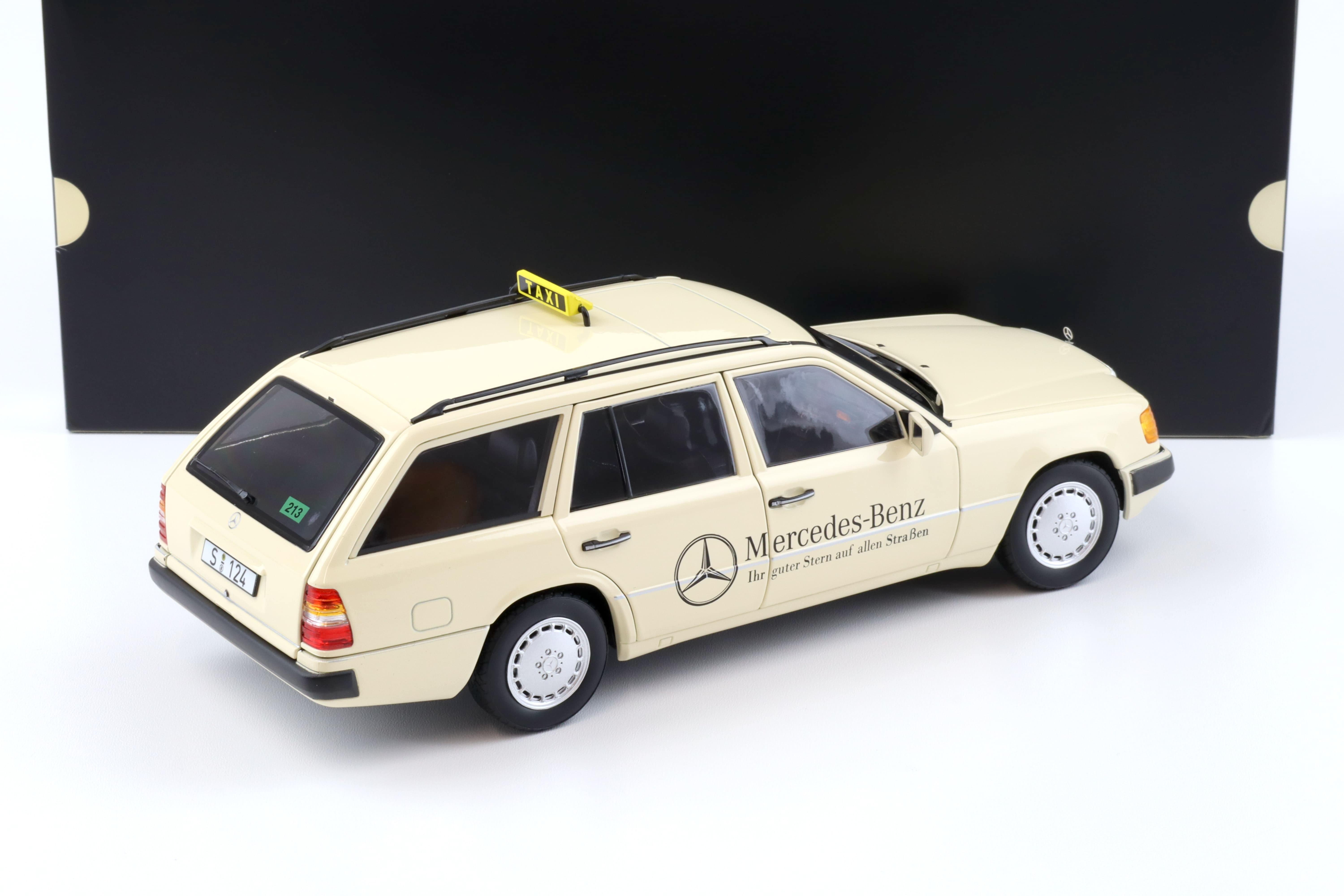 1:18 Norev Mercedes 300 D T-Modell Estate S124 E-Class TAXI ivory DEALER VERSION