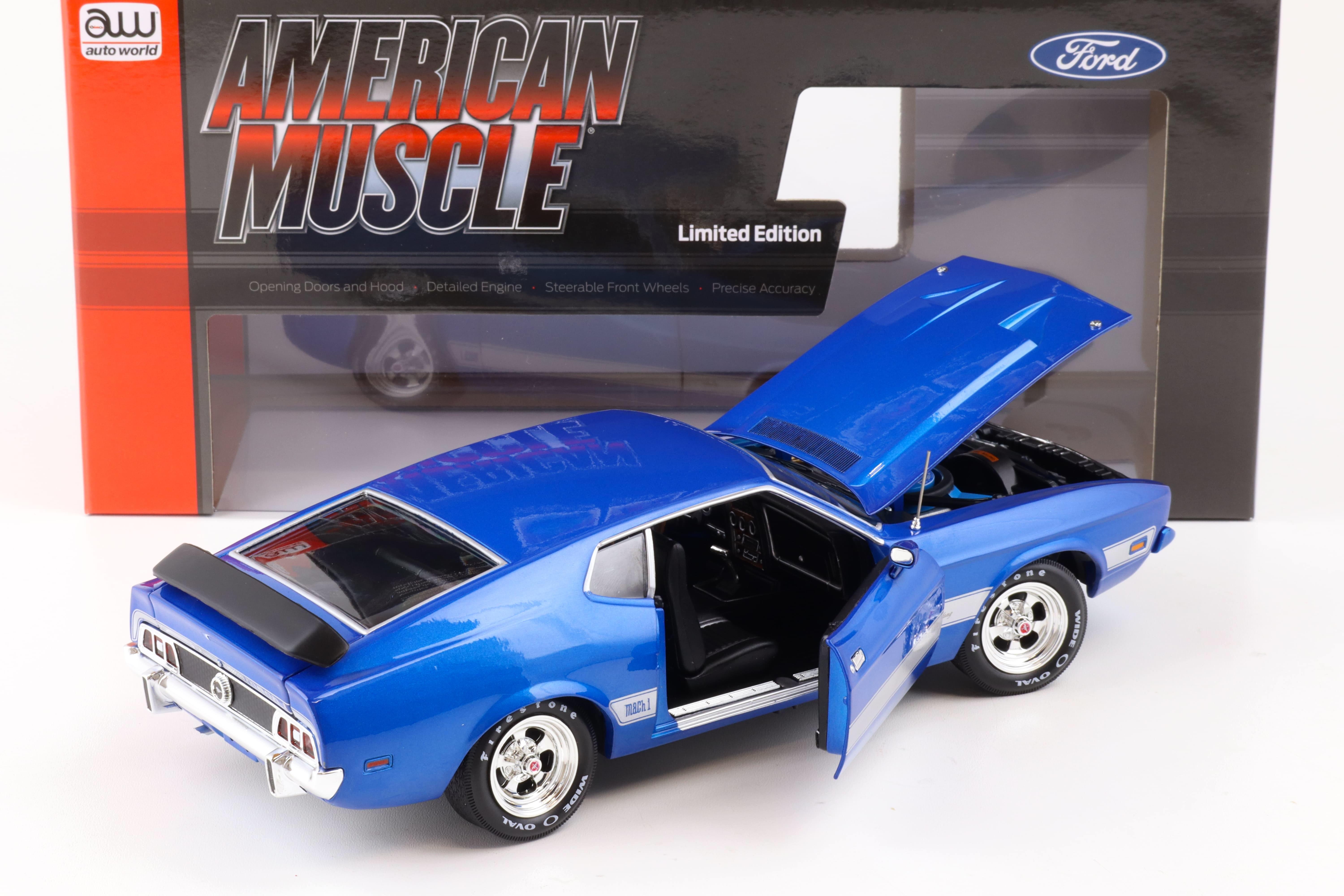 1:18 Auto World 1973 Ford Mustang Mach 1 Coupe Class of 1973 blue glow