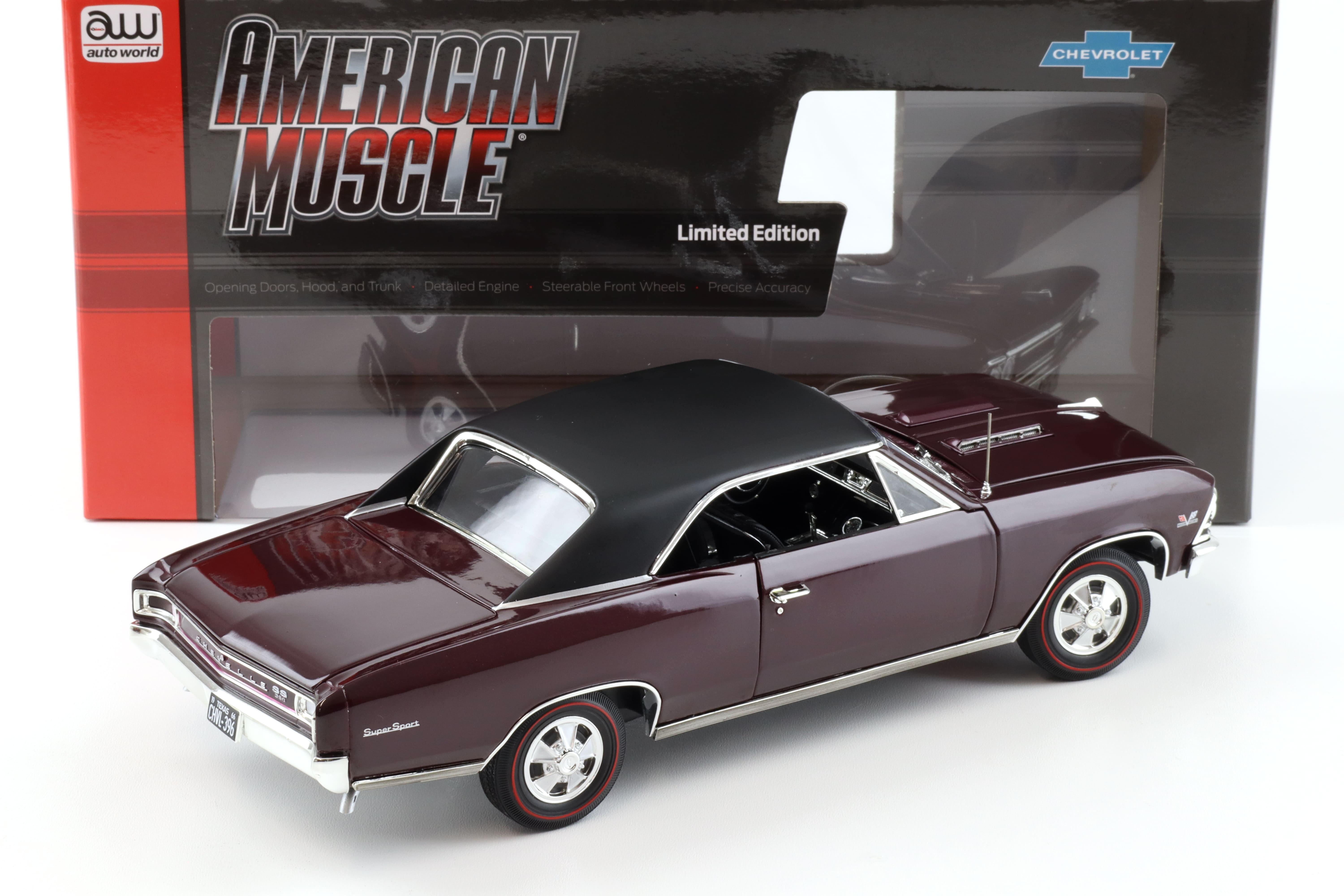 1:18 Auto World 1966 Chevrolet Chevelle SS 396 maroon/ black roof