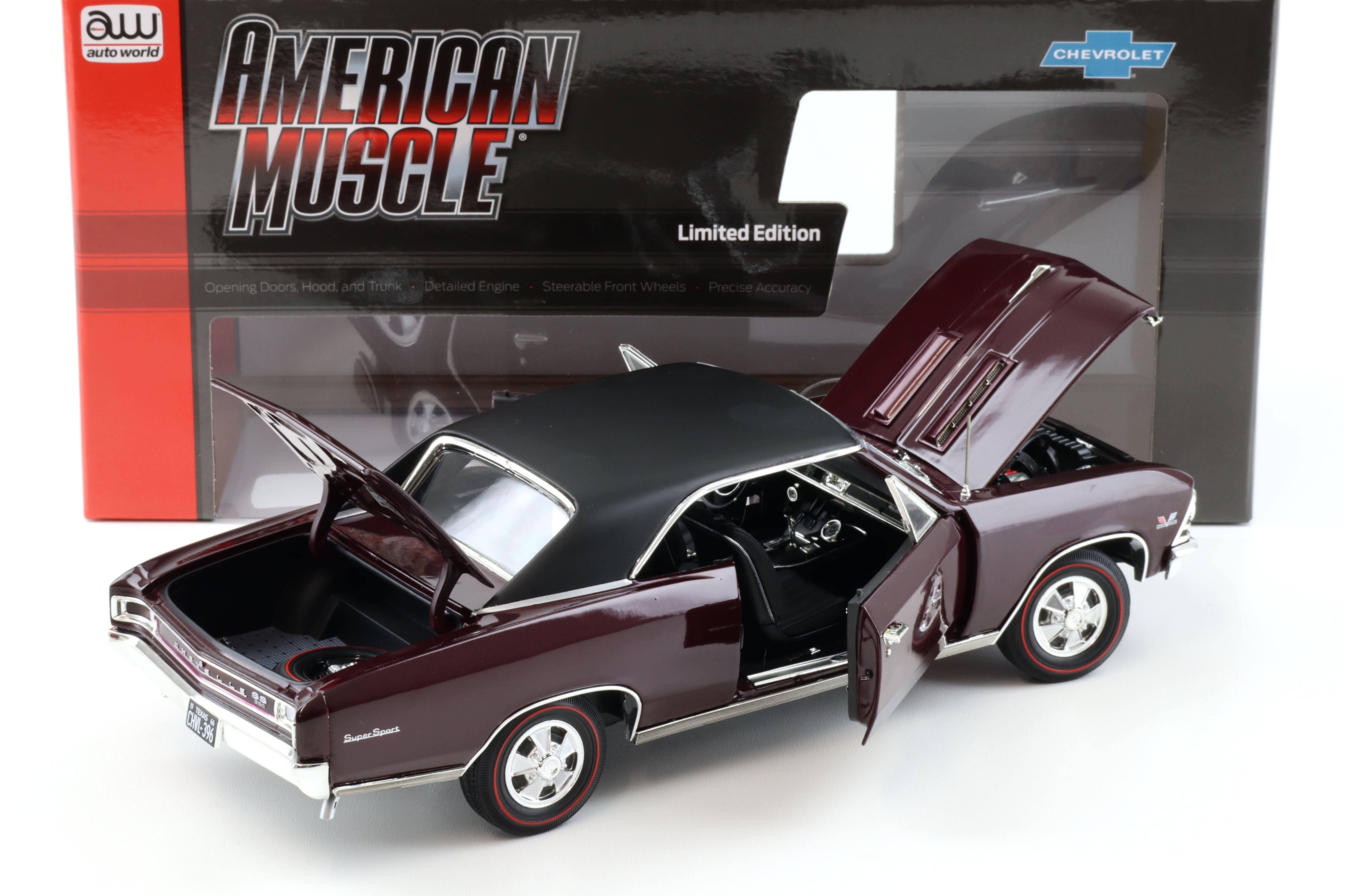 1:18 Auto World 1966 Chevrolet Chevelle SS 396 maroon/ black roof