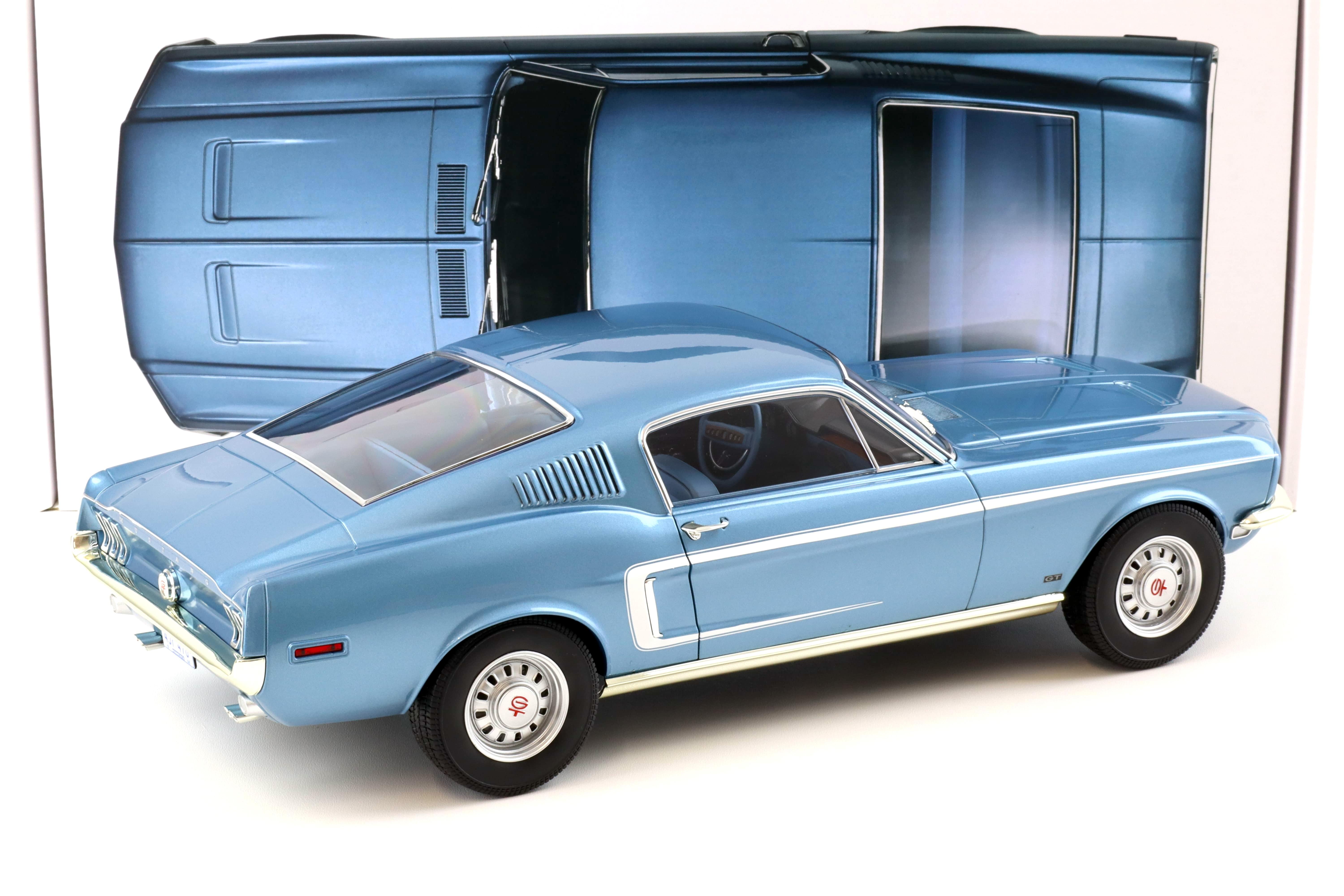 1:12 Norev Ford Mustang Fastback GT 1968 light blue metallic