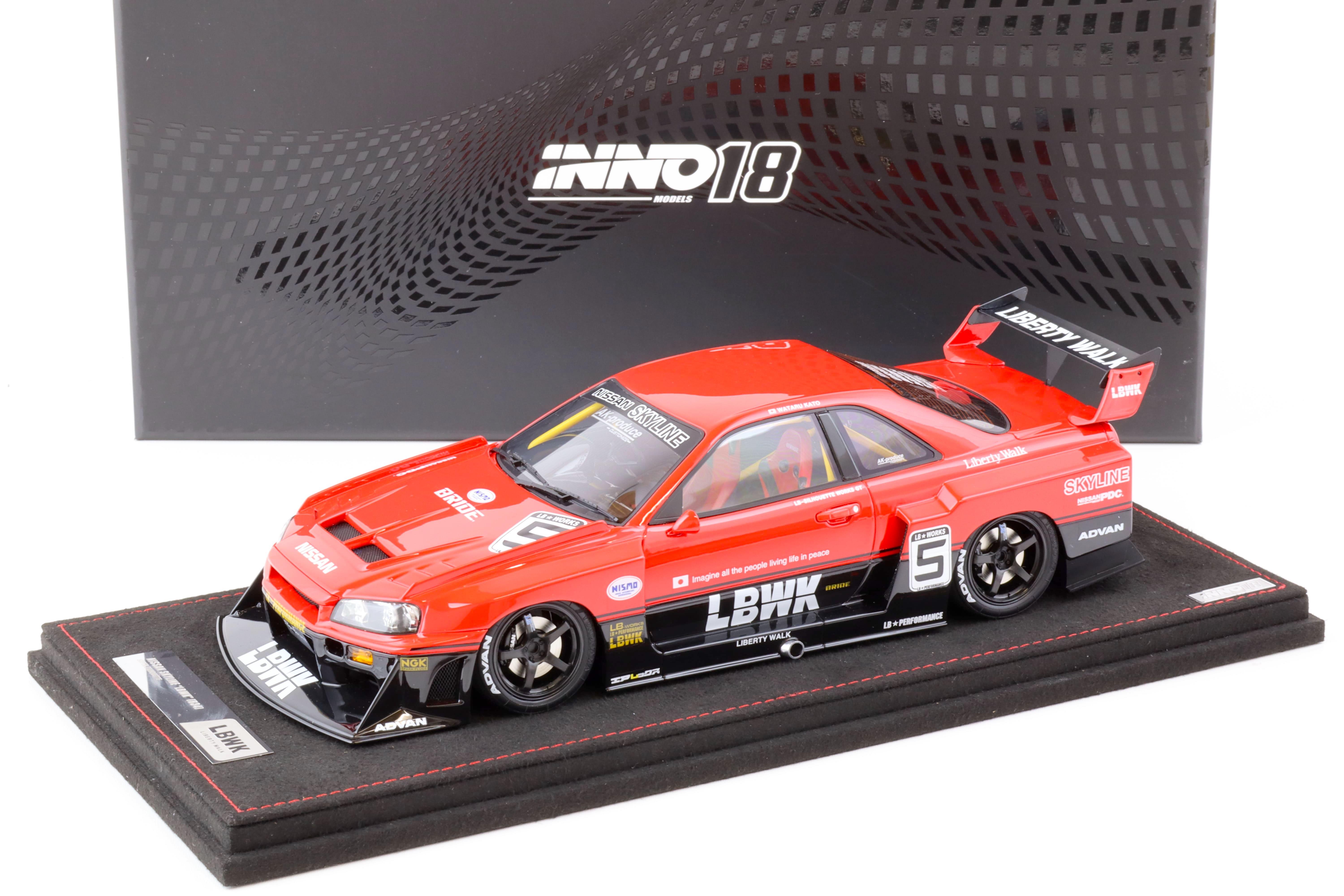 1:18 INNO Models Nissan Skyline GT-R (R34) LBWK Super Silhouette #5 black/ red