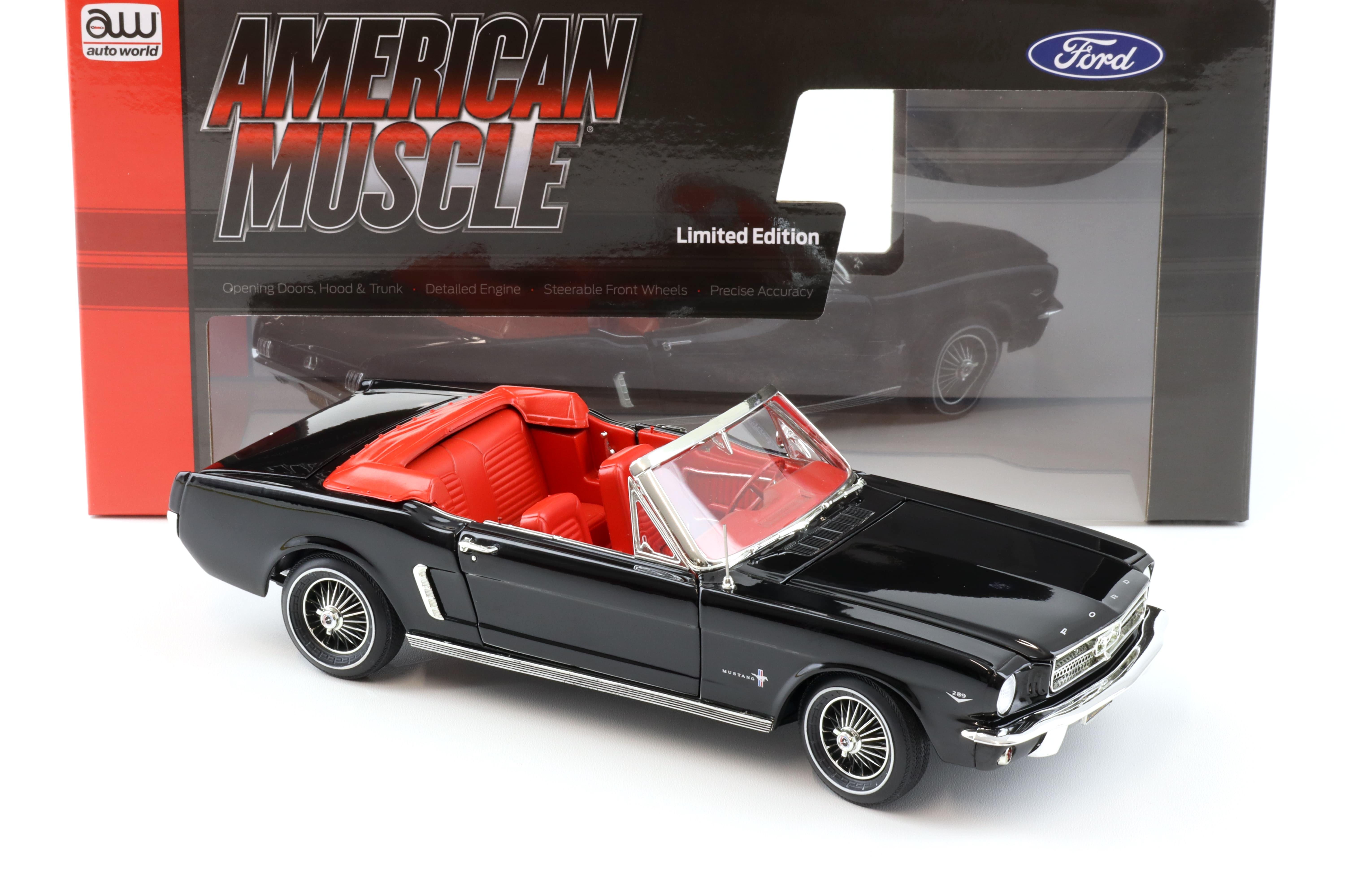 1:18 Auto World 1964 1/2 Ford Mustang Convertible black/ red interior