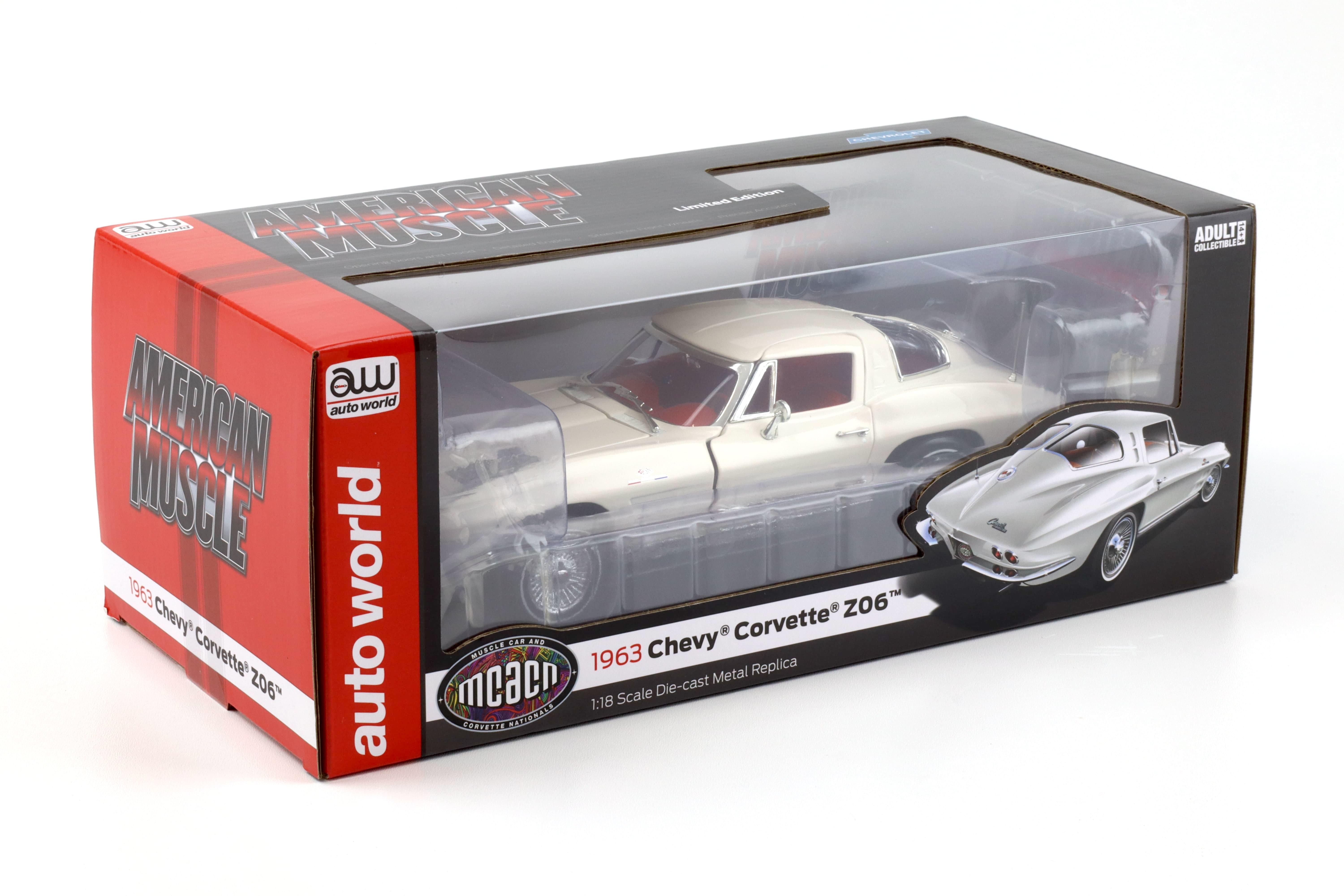 1:18 Auto World 1963 Chevrolet Corvette Z06 Coupe MCACN white