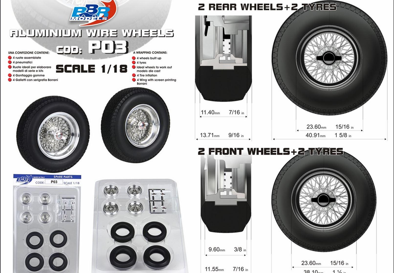 1:18 BBR Zubehör Aluminium Wheel Tire Set 4 pcs. 2x Front and 2x Rear wheels P03