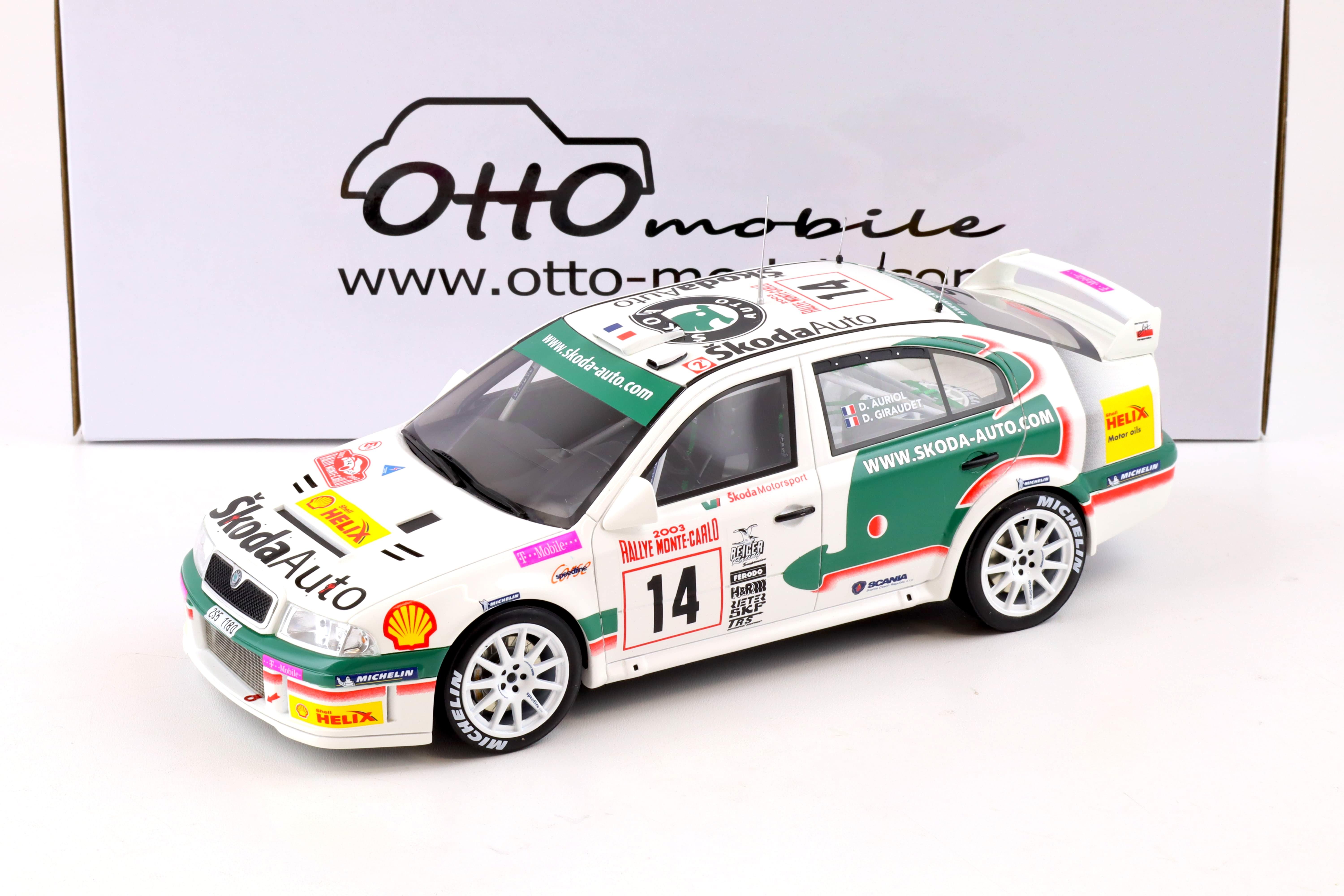 1:18 OTTO mobile OT431 Skoda Octavia WRC Rally Monte Carlo 2003 Auriol #14