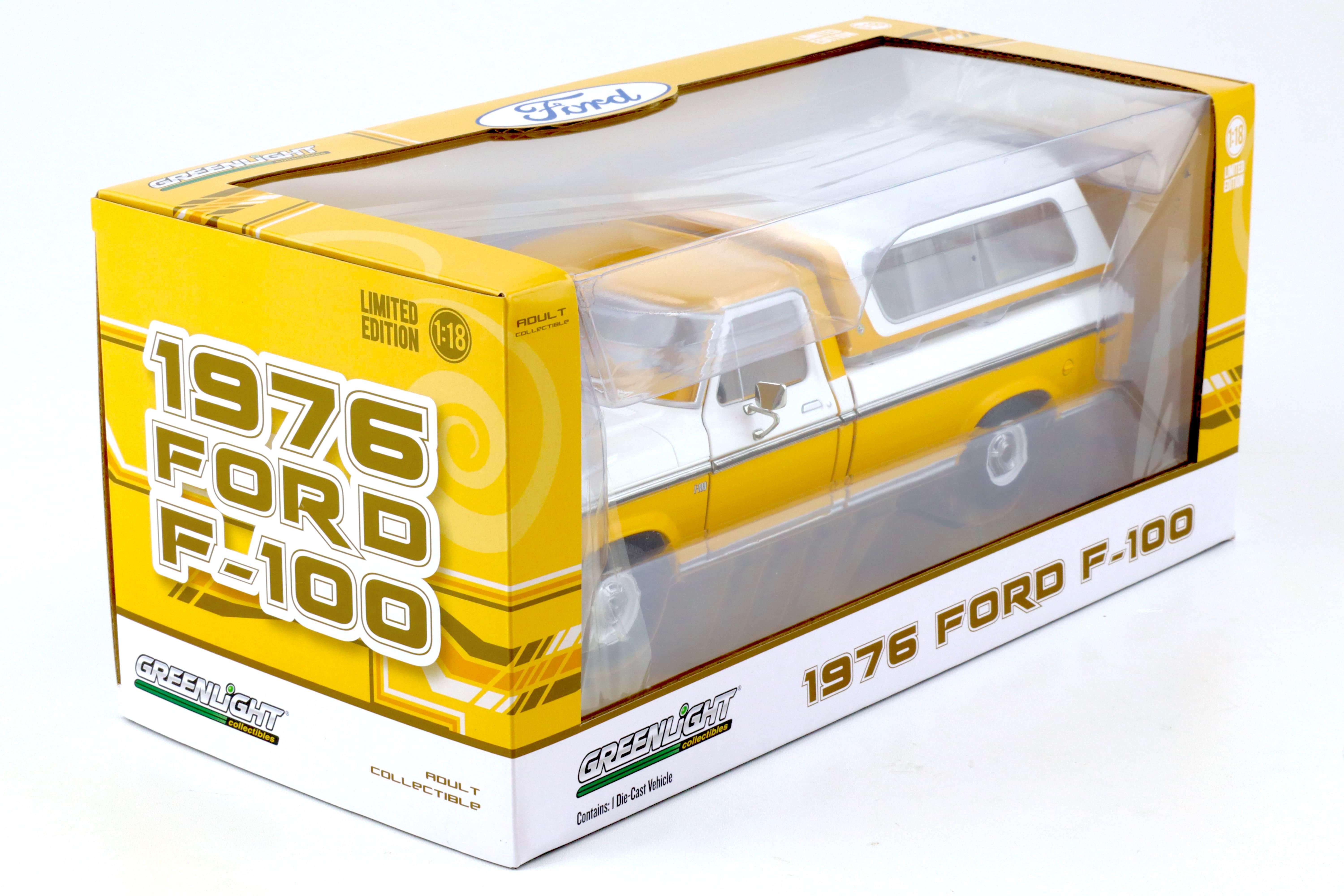 1:18 Greenlight 1976 Ford F-100 Pick Up with removable Hardtop white/ yellow