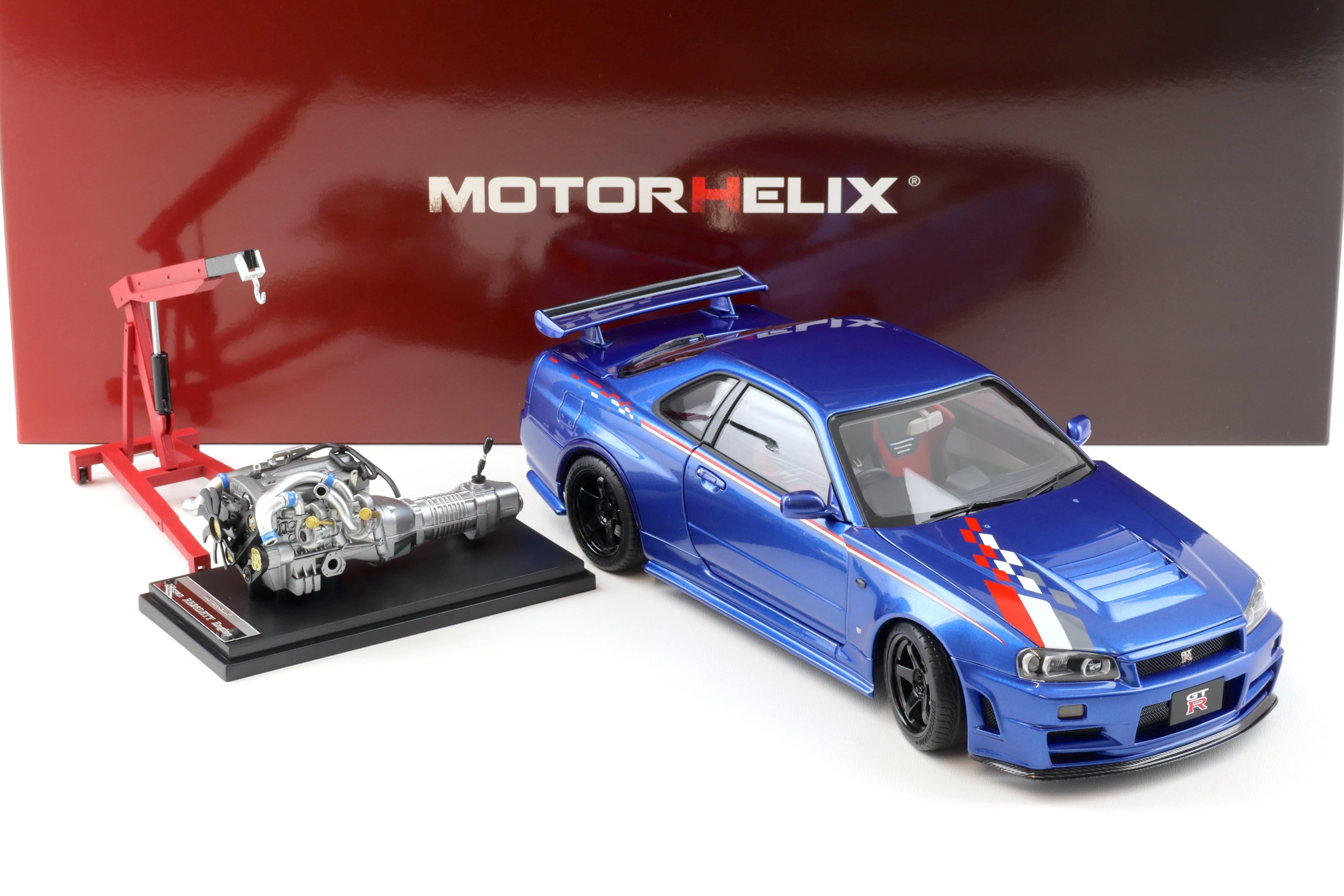 1:18 Motorhelix Nissan Skyline GT-R R34 Nismo CRS Livery Bayside blue M83428