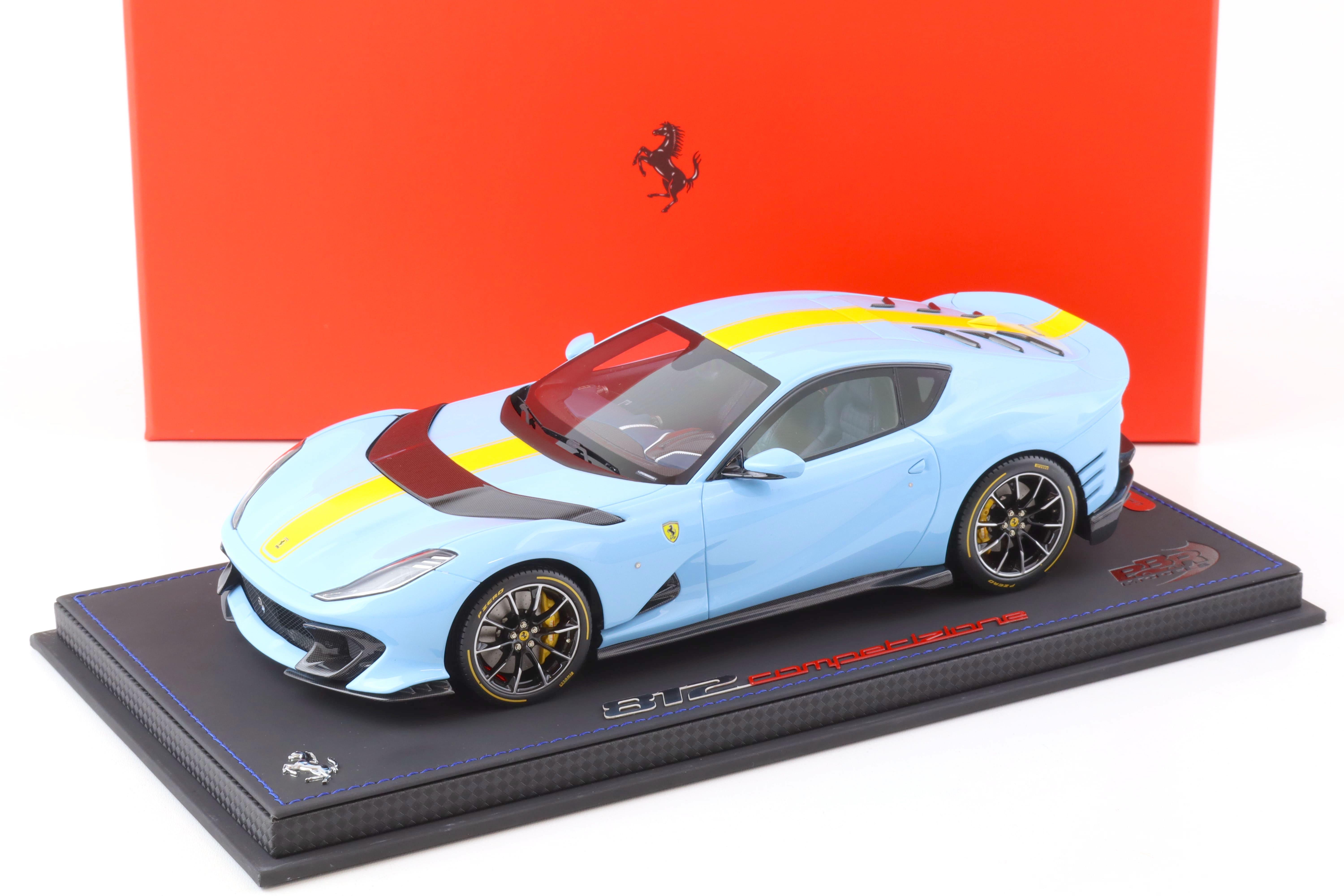 1:18 Ferrari 812 Competizione 2021 Azure La Plata blue/ yellow stripe with Showcase