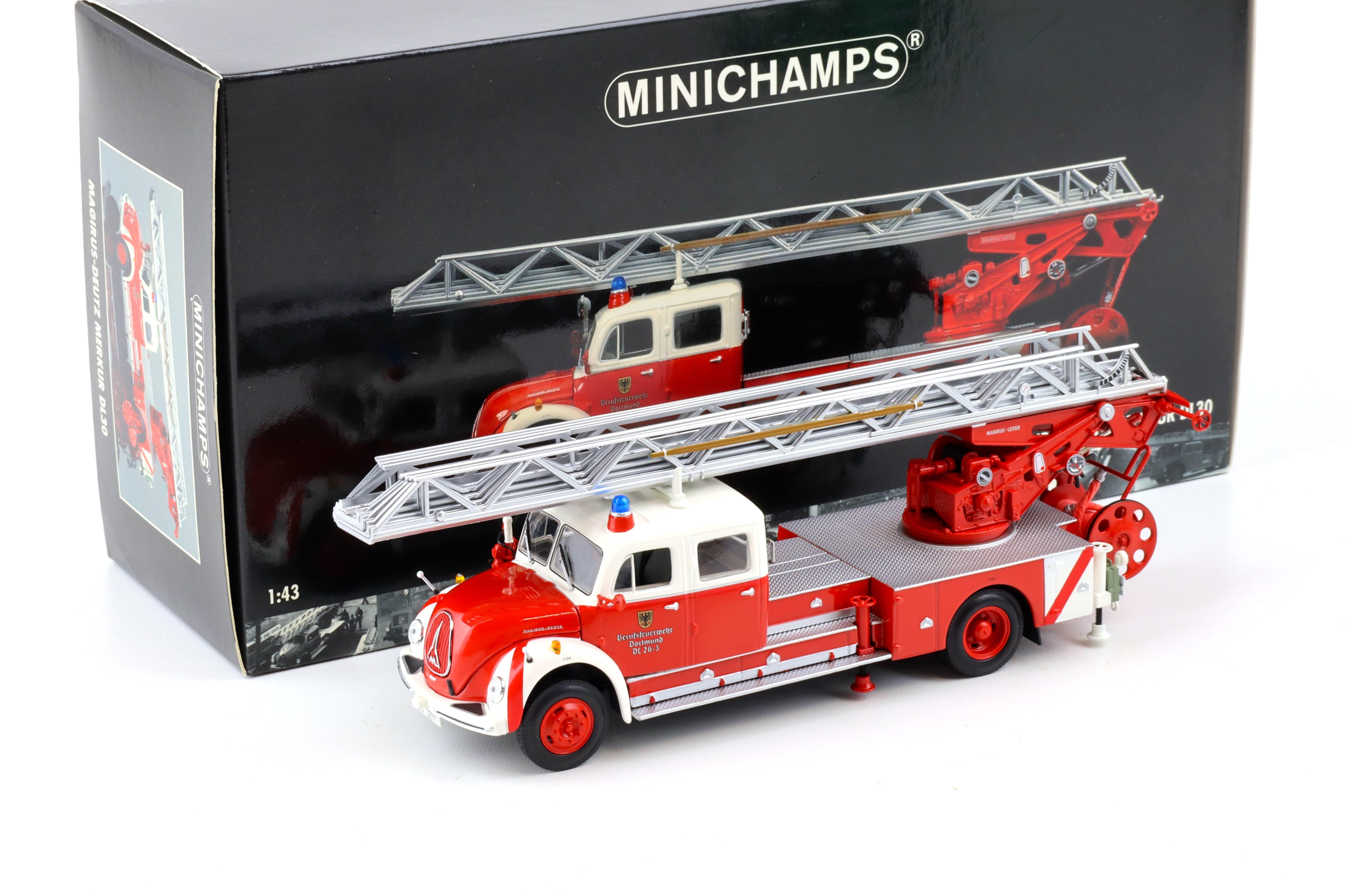 1:43 Minichamps Magirus-Deutz Merkur DL30 Drehleiter Feuerwehr Dortmund red/white