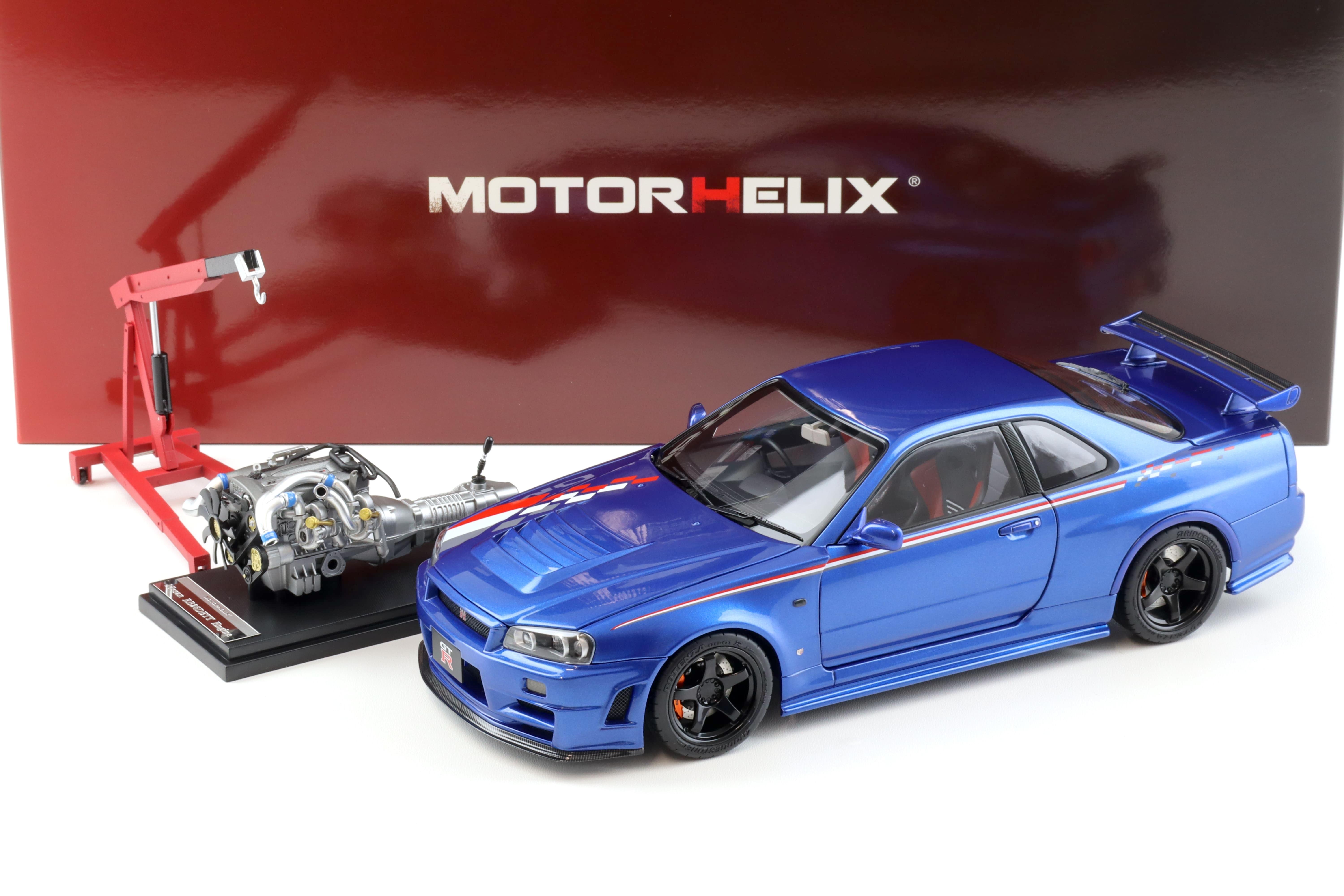 1:18 Motorhelix Nissan Skyline GT-R R34 Nismo CRS Livery Bayside blue M83428