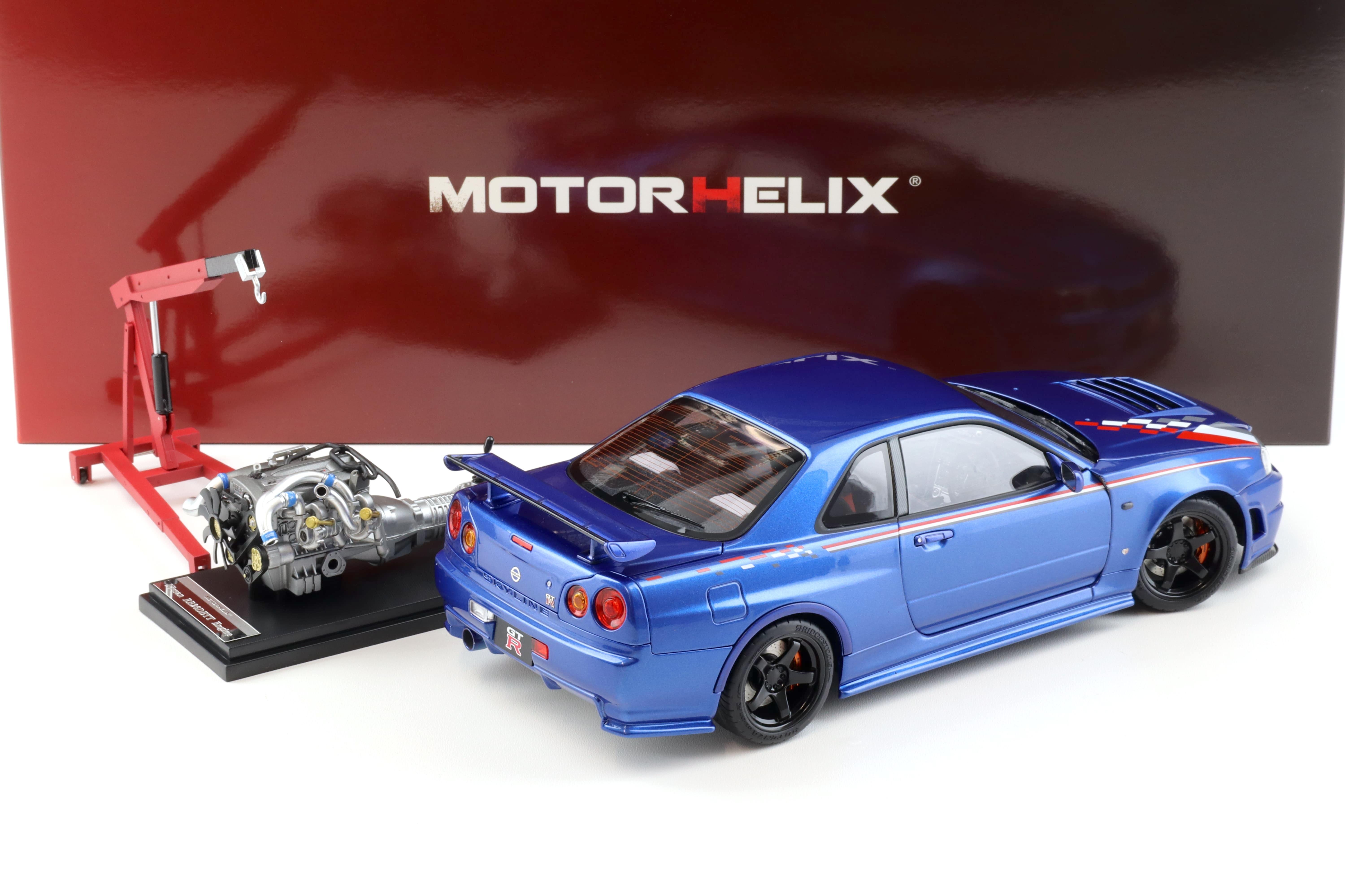 1:18 Motorhelix Nissan Skyline GT-R R34 Nismo CRS Livery Bayside blue M83428