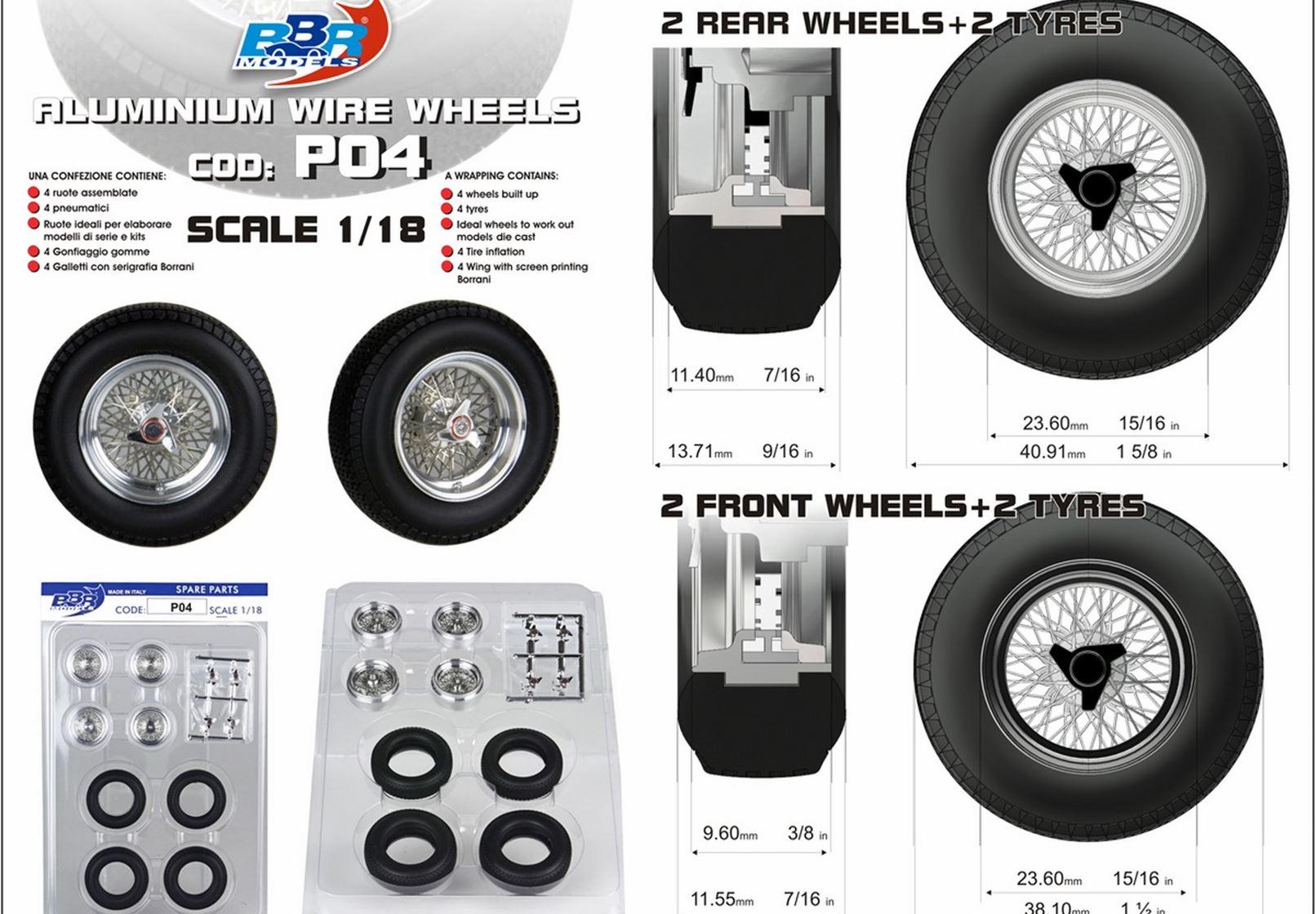 1:18 BBR Zubehör Aluminium Wheel Tire Set 4 pcs. 2x Front and 2x Rear wheels P04