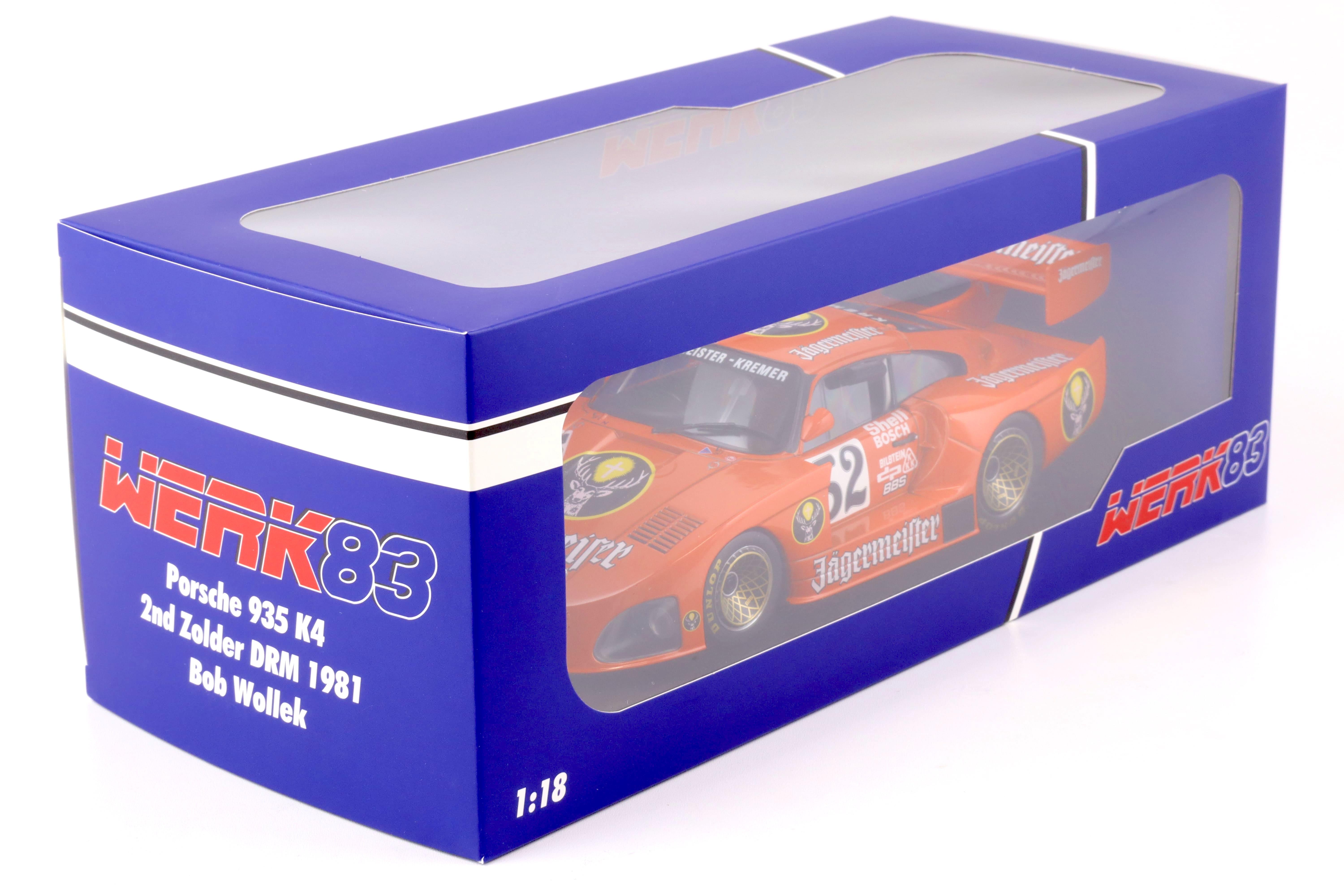 1:18 WERK83 Kremer Porsche 935 K4 #52 Jägermeister 2nd Zolder DRM 1981 Wollek