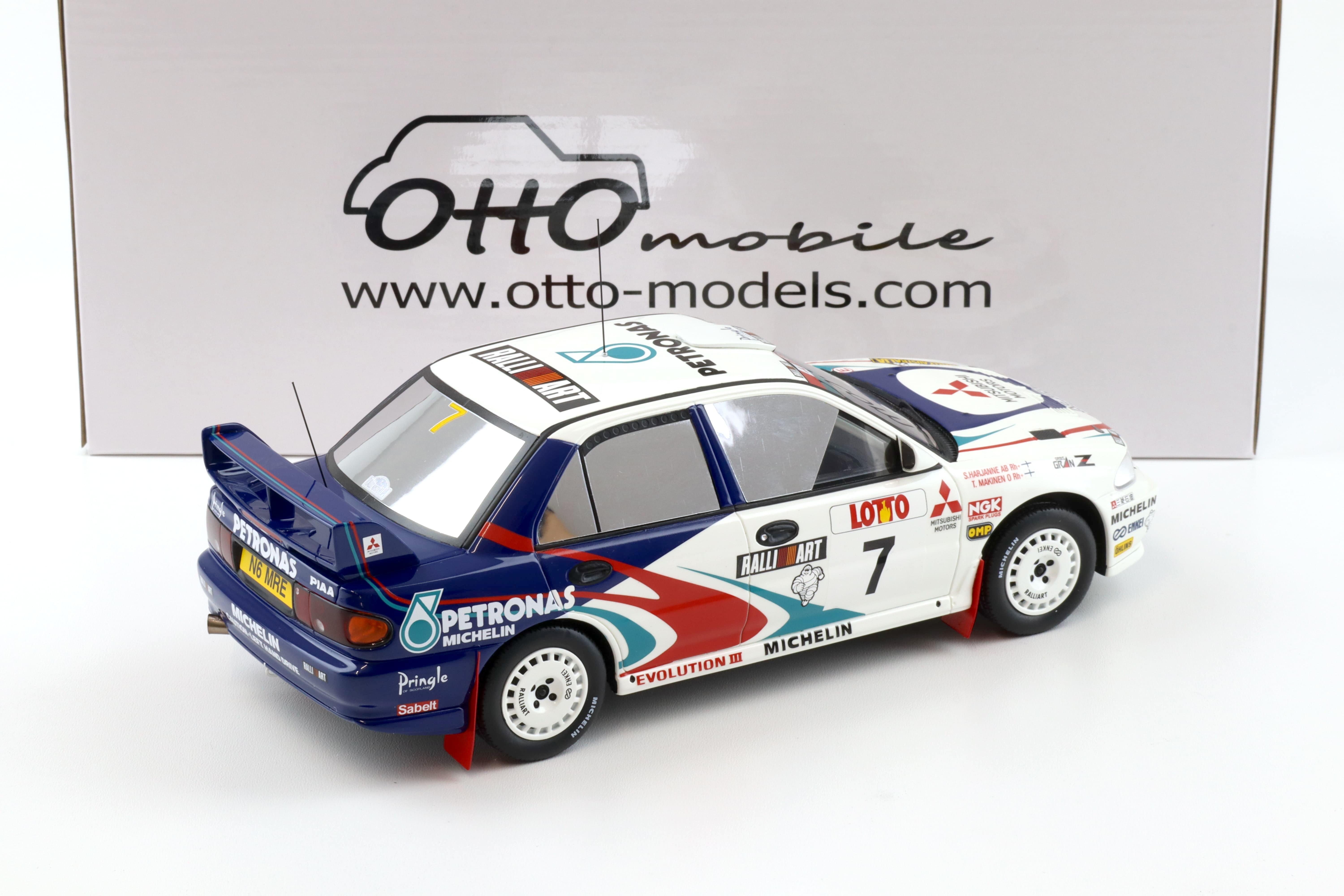 1:18 OTTO mobile OT475 Mitsubishi Lancer EVO III Rally Australia Makinen #7 white