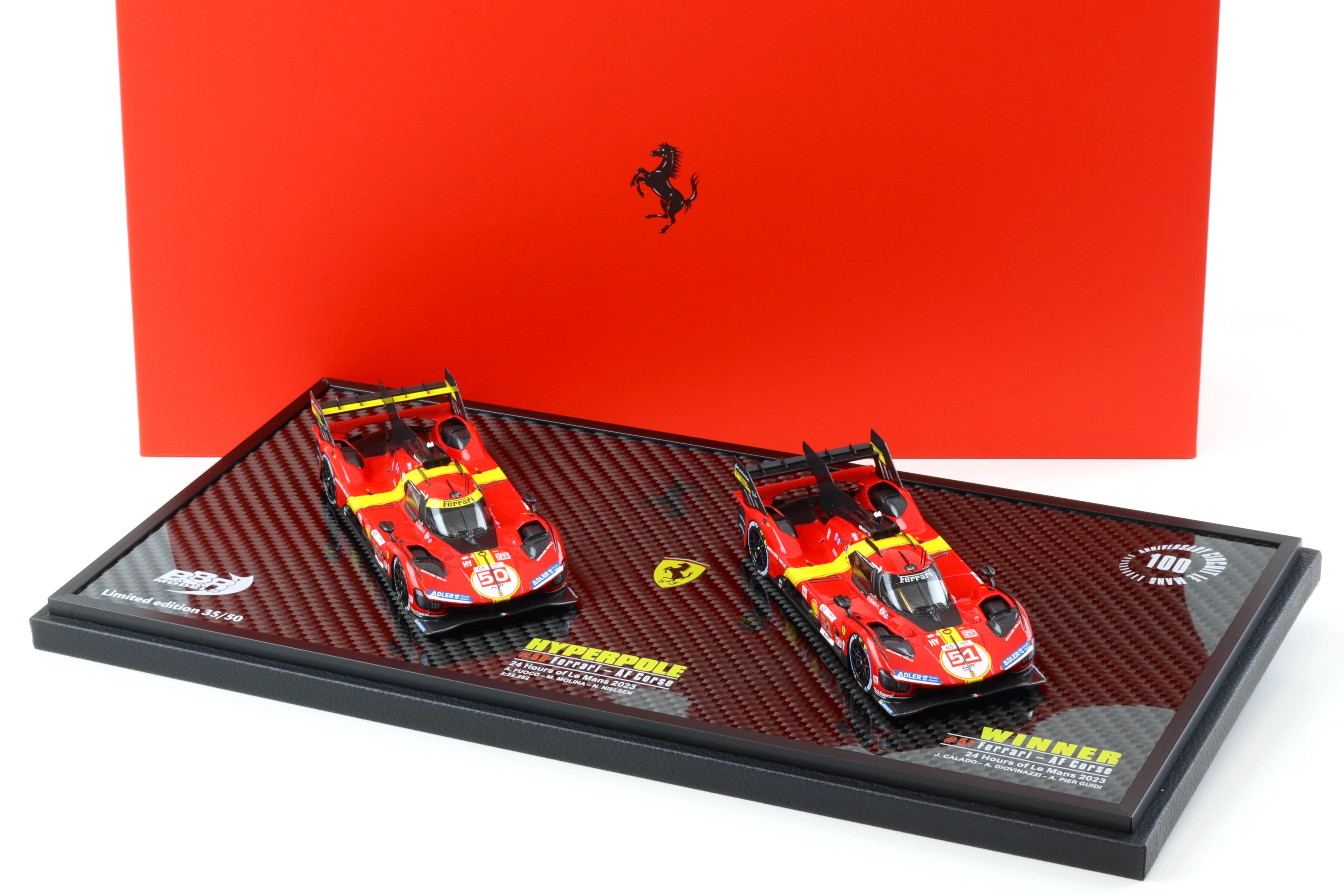 1:43 BBR Ferrari 499P Le Mans 2023 Special Set #50 + #51 Carbon Base - Limited 50 pcs.