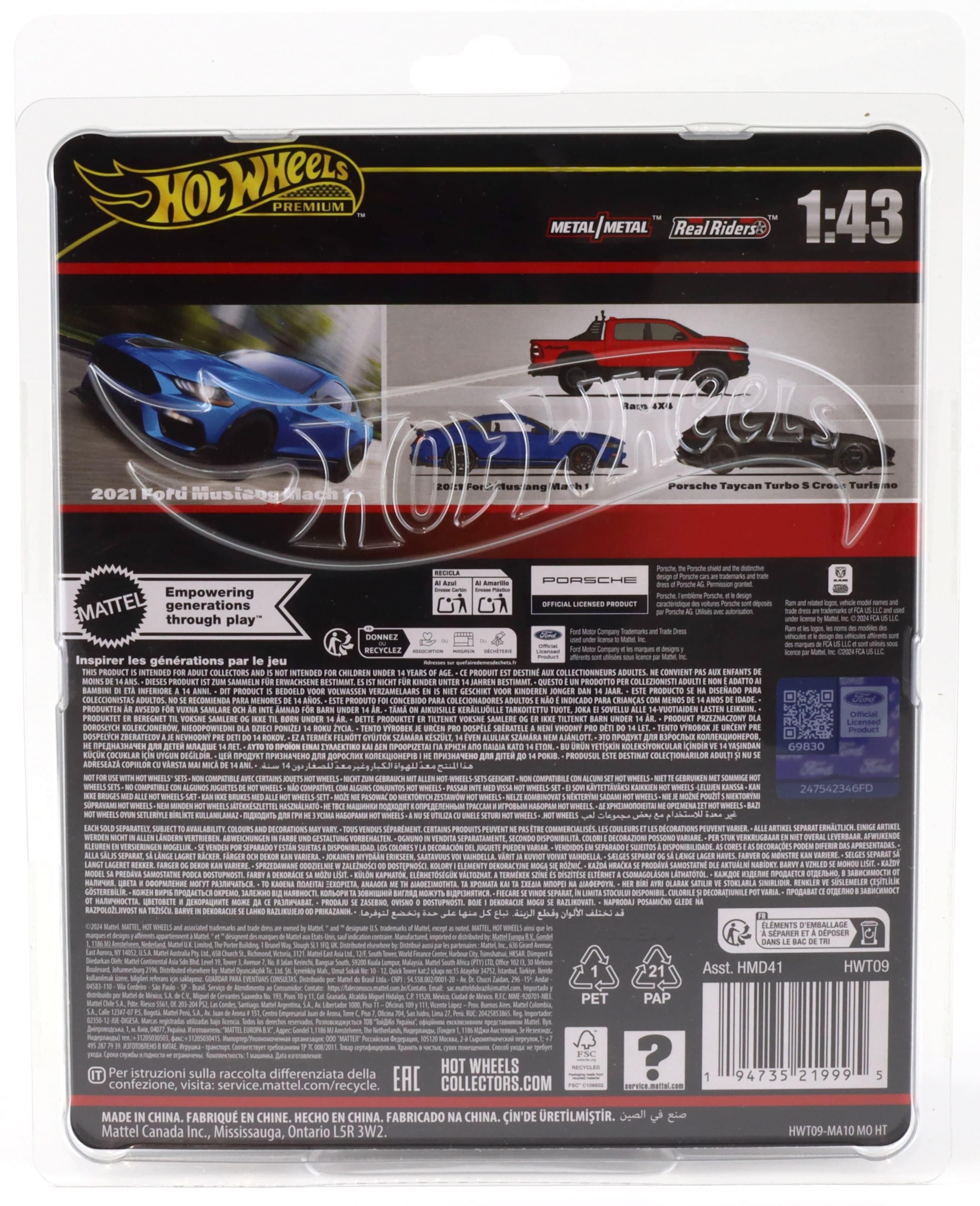 1:43 Hot Wheels Premium 2024 Real Riders 2021 Ford Mustang Mach 1 blue