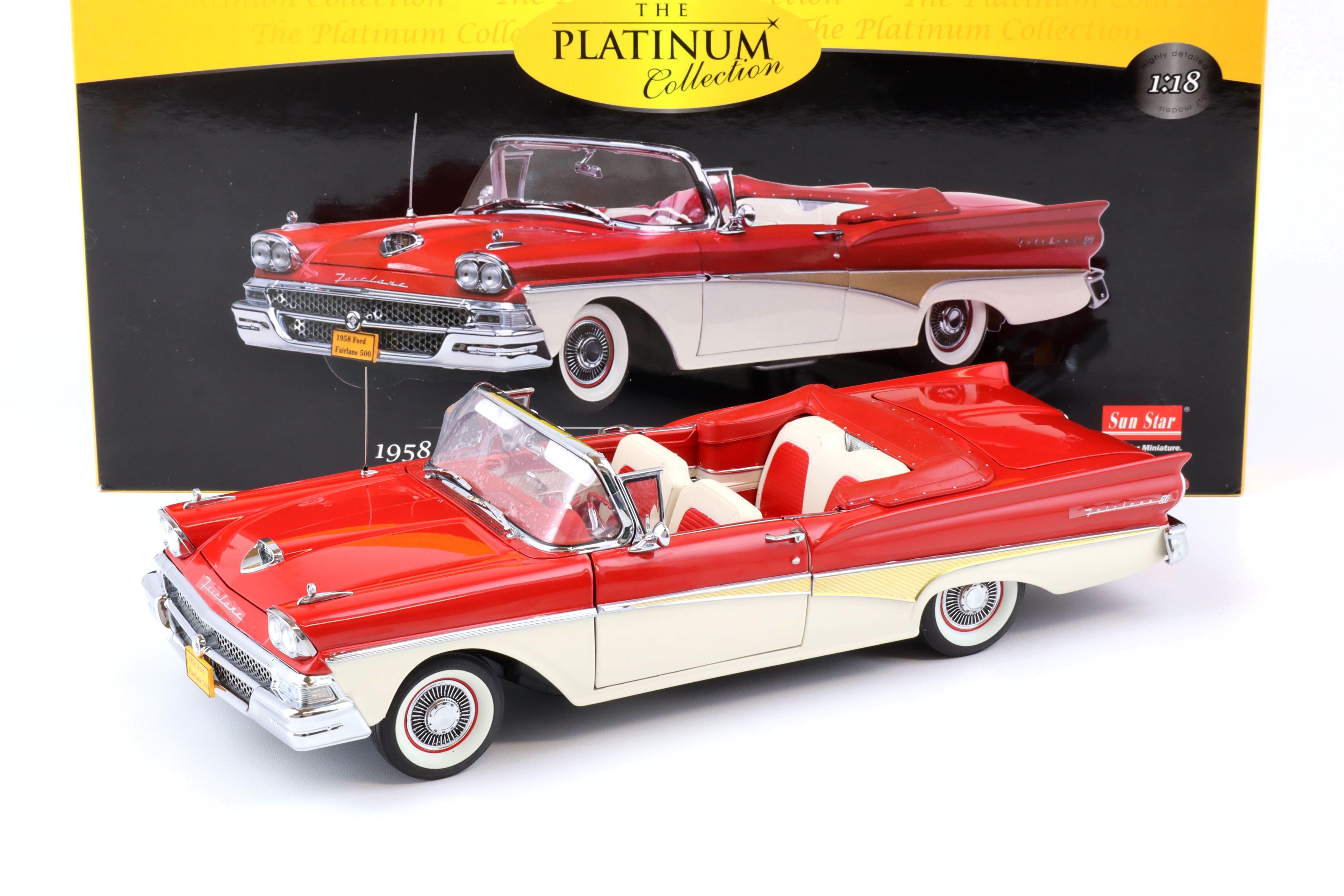 1:18 Sun Star 1958 Ford Fairlane 500 Open Convertible torch red / white