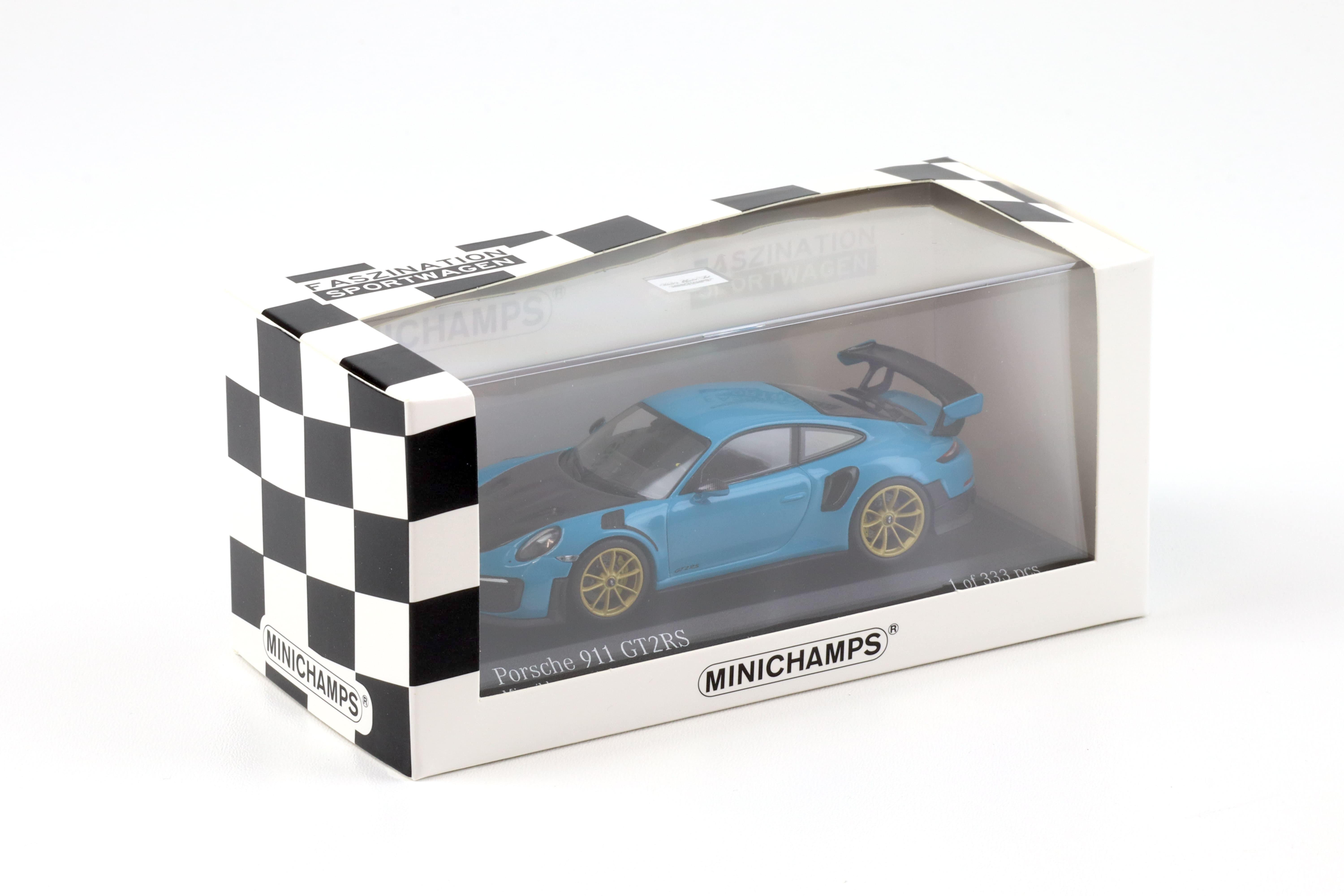 1:43 Minichamps Porsche 911 (991.II) GT2 RS Miami blue/ gold wheels