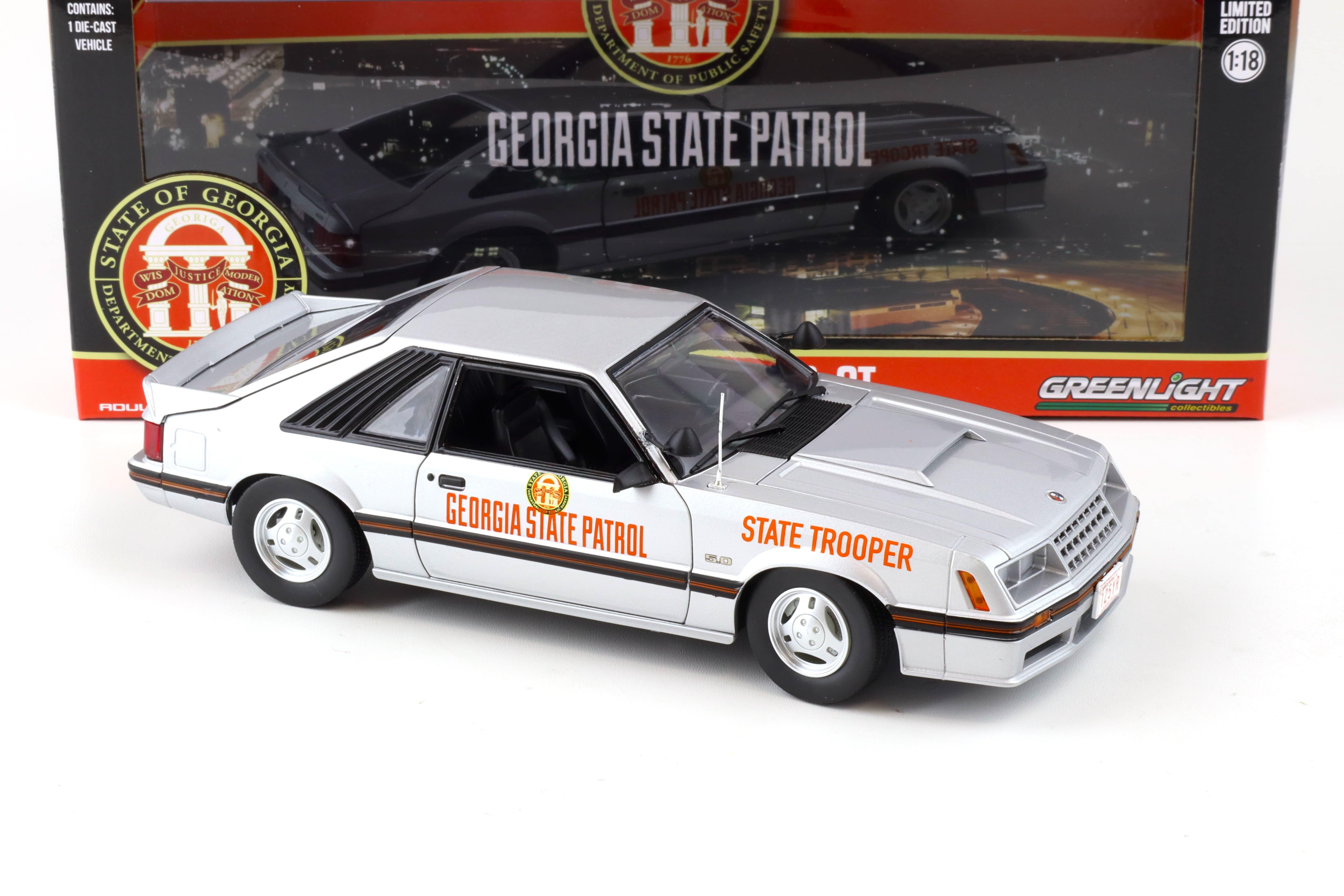 1:18 Greenlight 1982 Ford Mustang GT 5.0 Coupe SSP Georgia State Patrol State Trooper