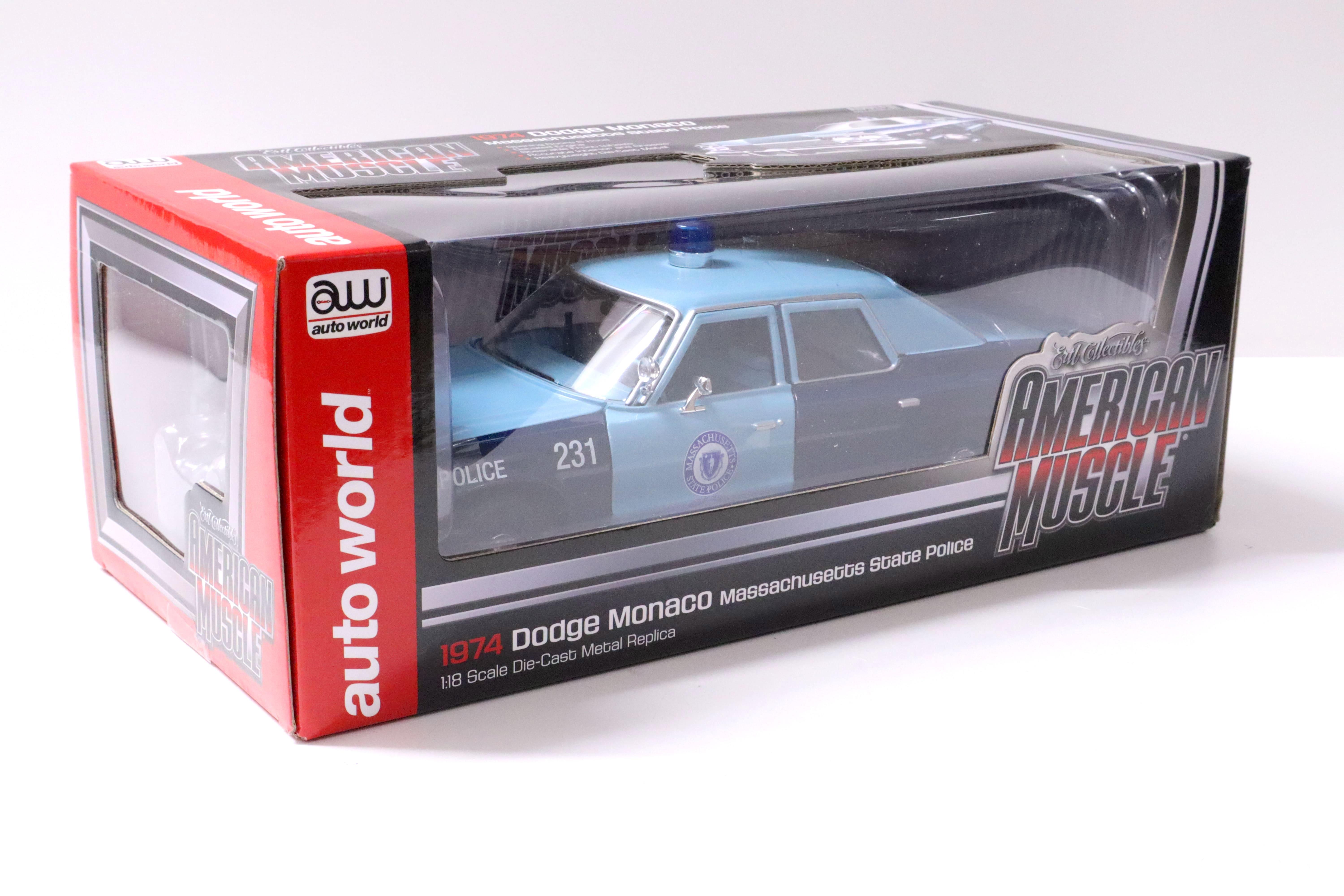 1:18 Auto World 1974 Dodge Monaco Massachusetts State Police blue