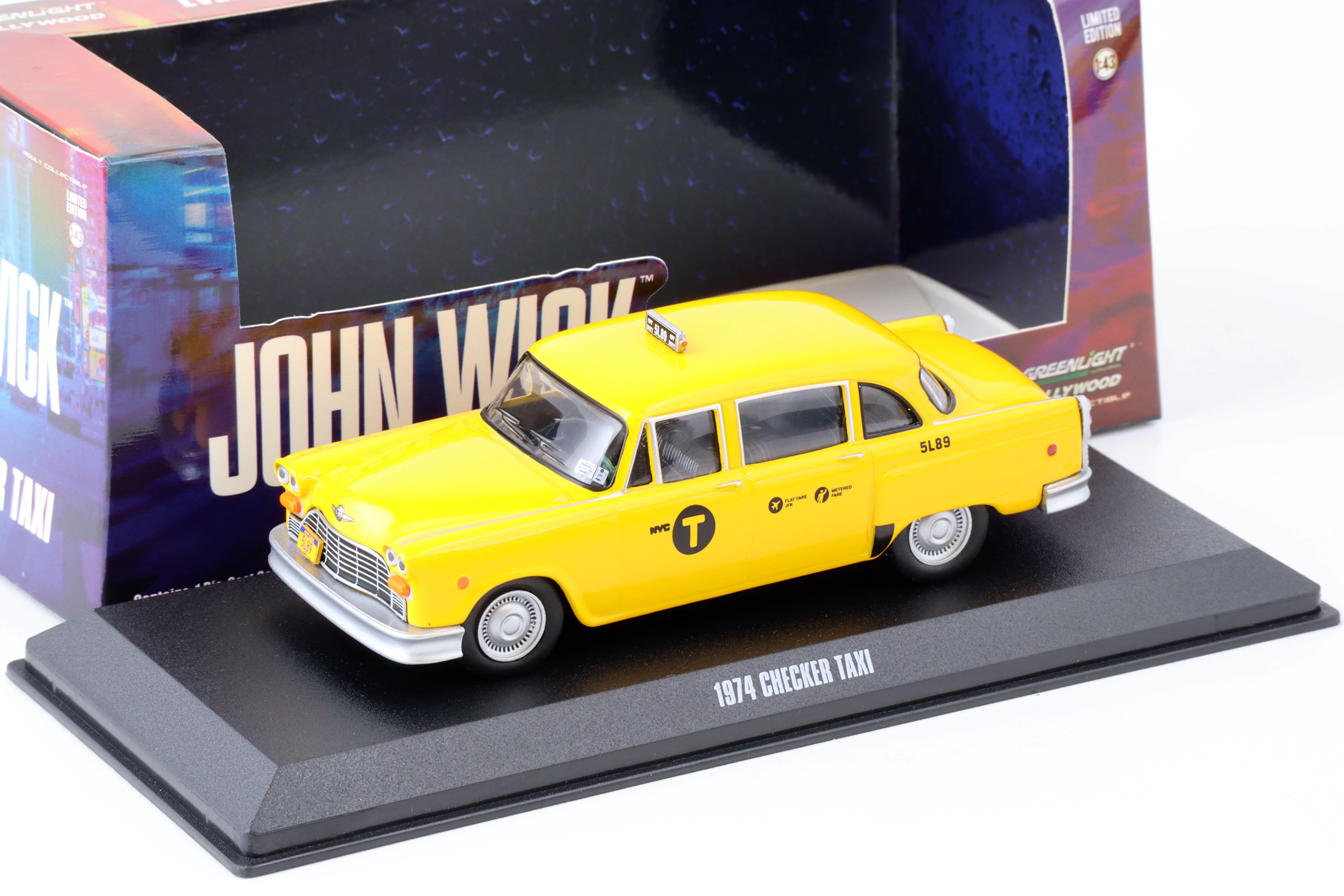 1:43 Greenlight 1974 Checker Taxi NYC yellow JOHN WICK