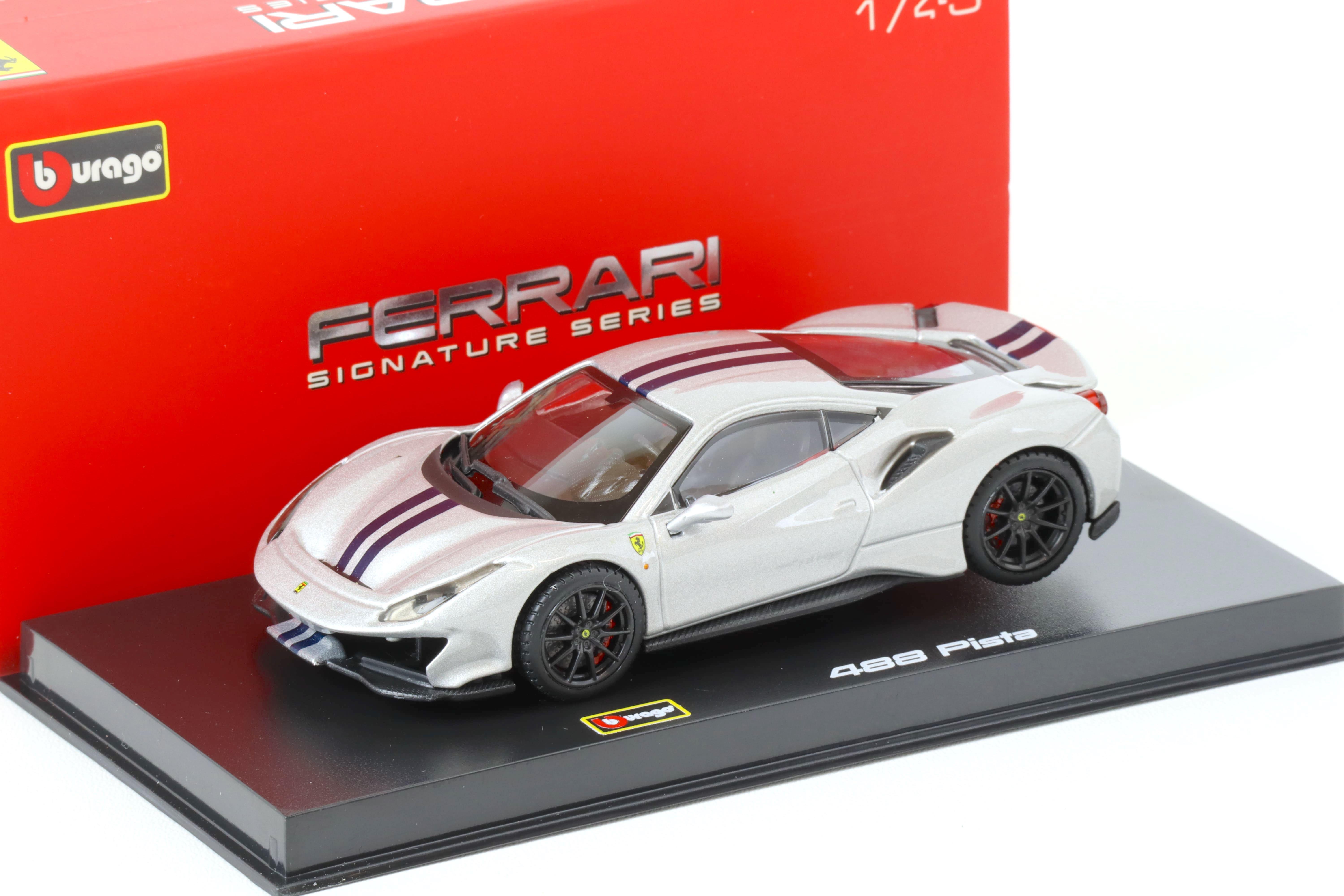 1:43 Bburago Signature Ferrari 488 Pista Coupe silver/ blue stripes