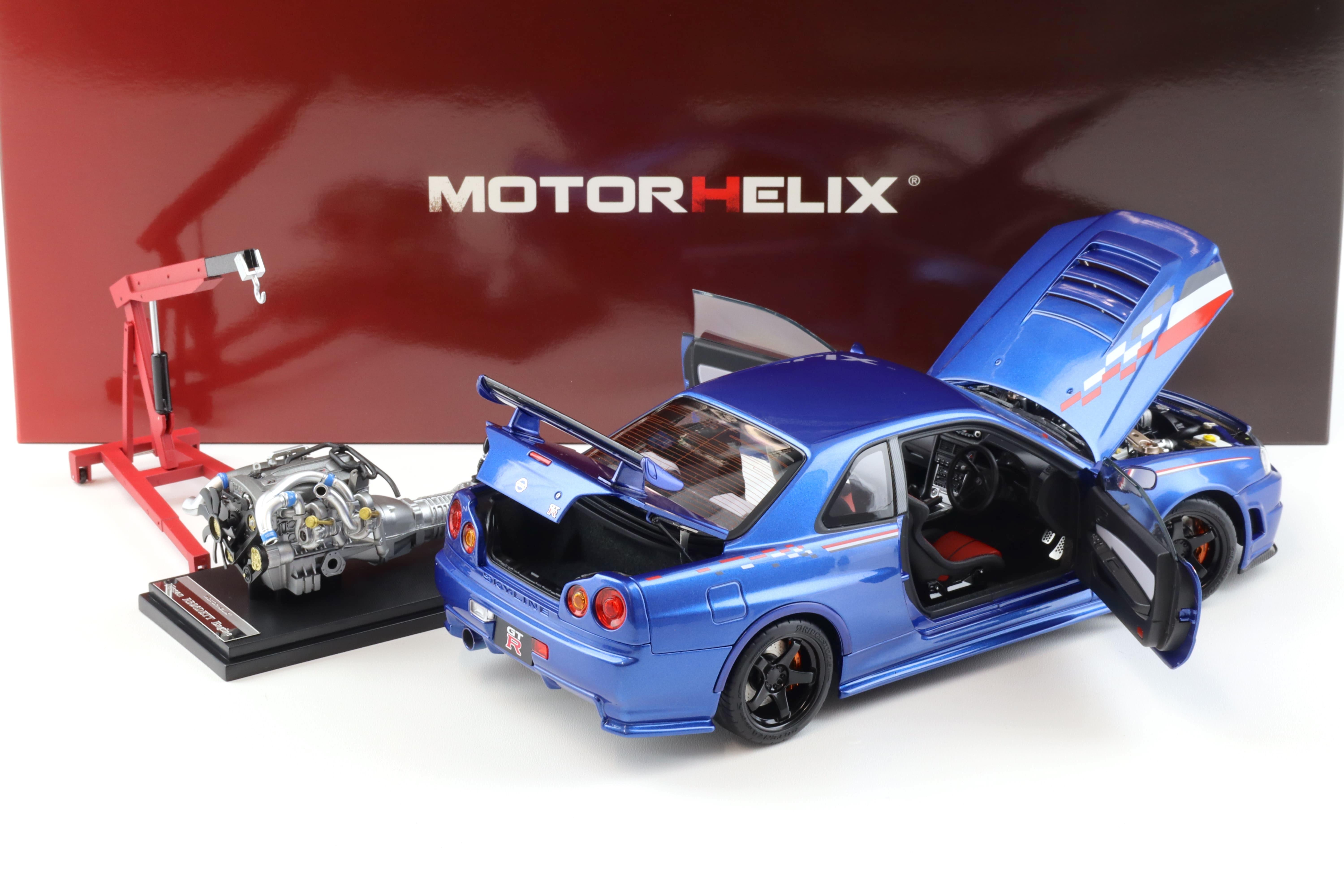 1:18 Motorhelix Nissan Skyline GT-R R34 Nismo CRS Livery Bayside blue M83428